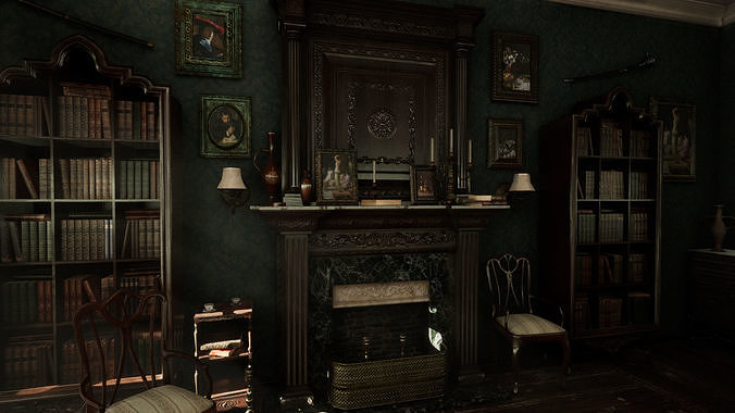 Victorian Living Room Low-poly 3D model 7