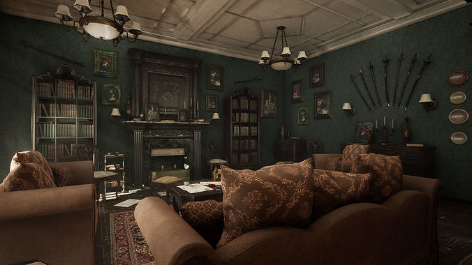 Victorian Living Room Low-poly 3D model 4