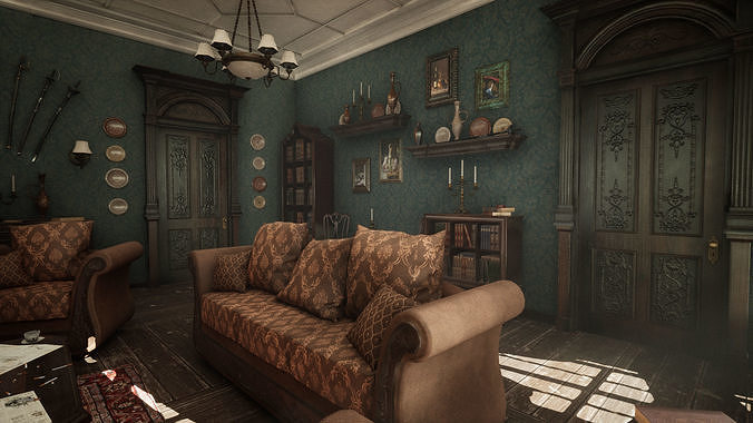 Victorian Living Room Low-poly 3D model 5