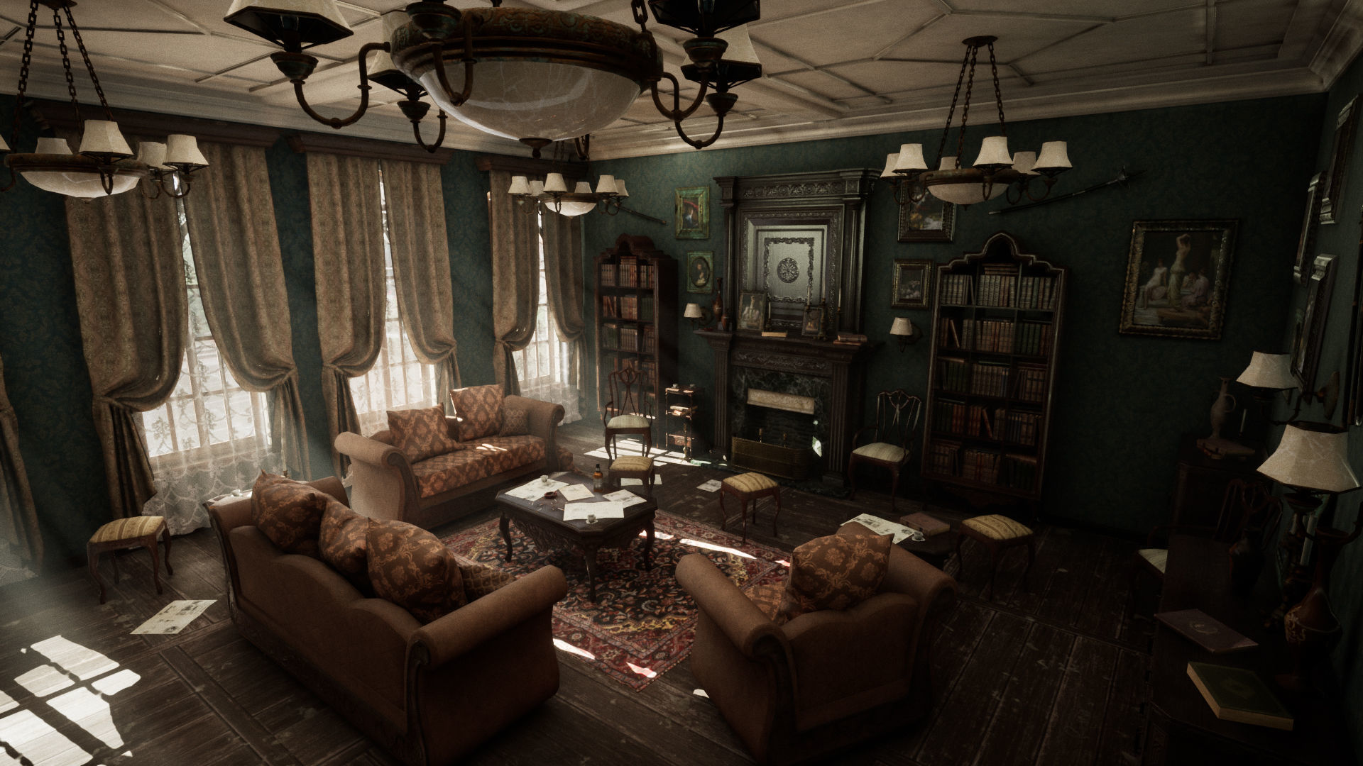 Victorian Living Room Low-poly 3D model_11