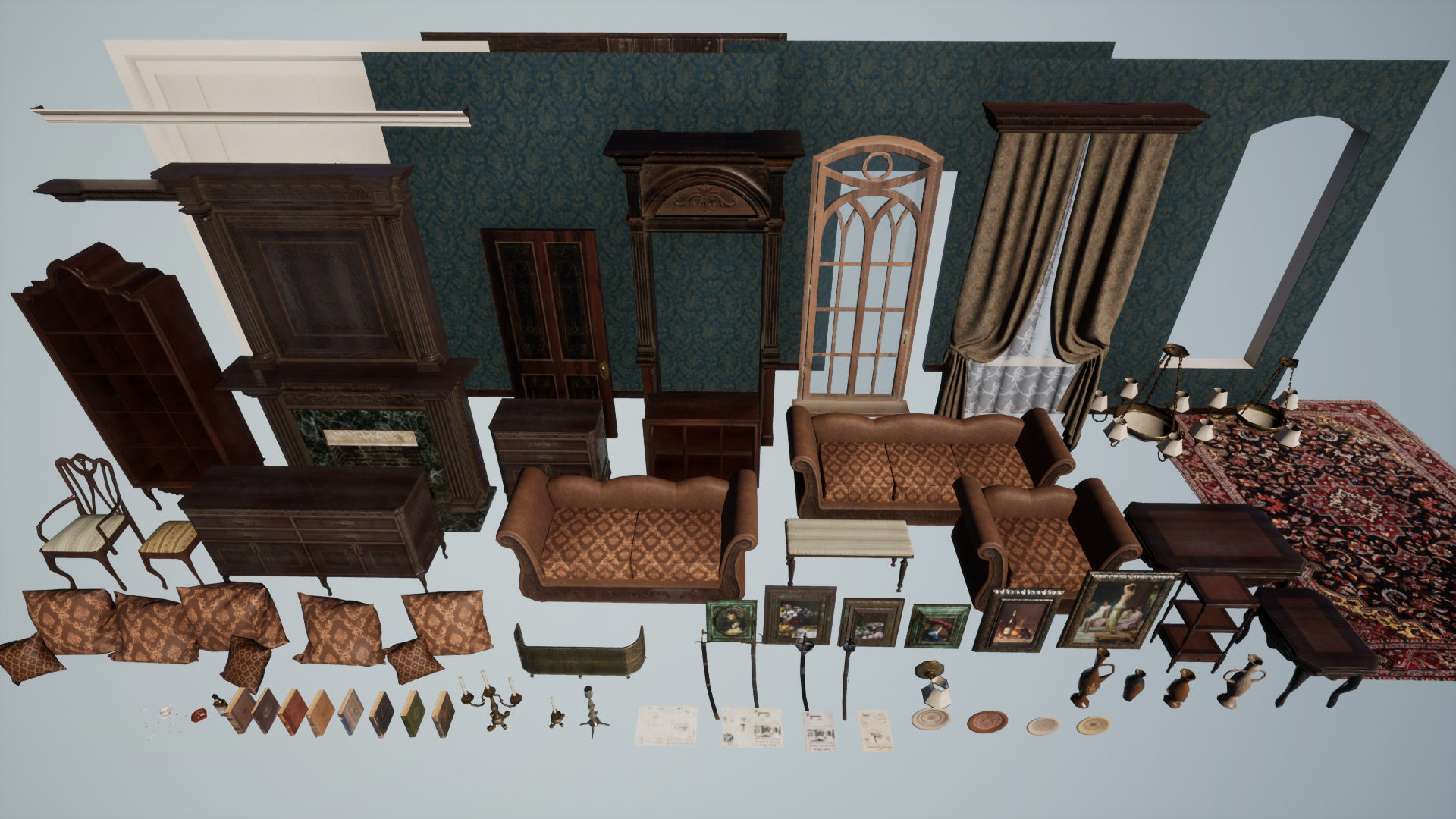 Victorian Living Room Low-poly 3D model_15