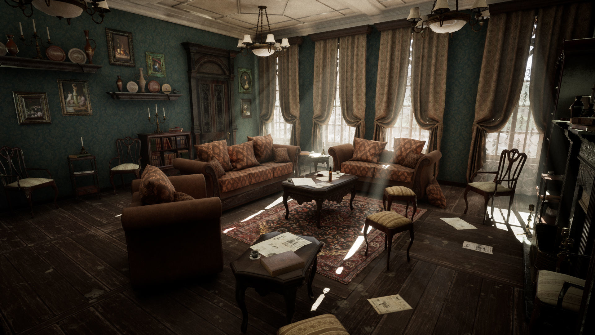 Victorian Living Room Low-poly 3D model_14