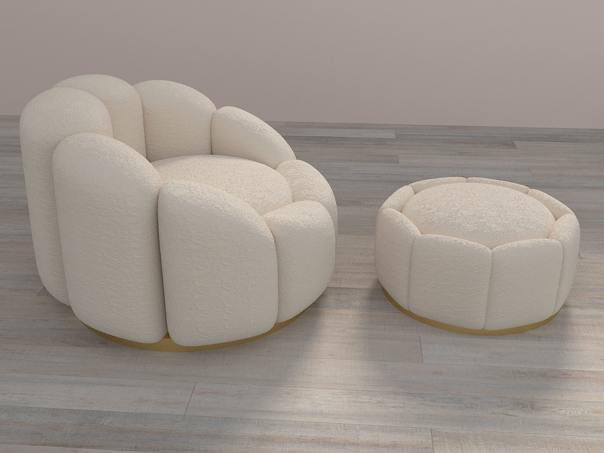 Armchair and pouf Teddi Free 3D model_1