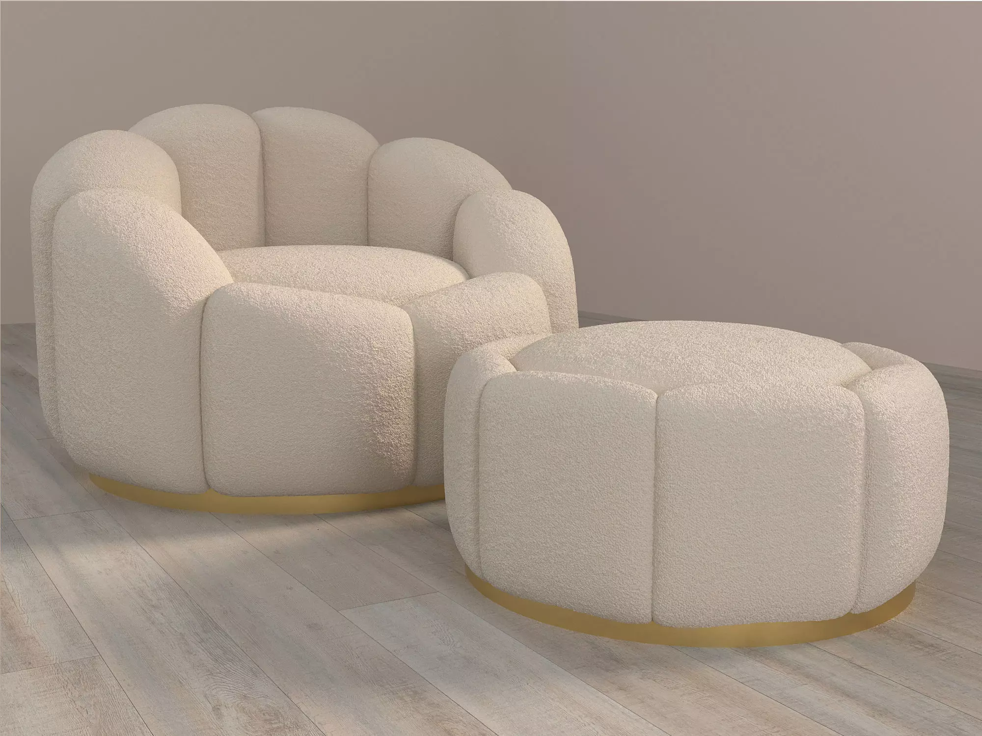 Armchair and pouf Teddi Free 3D model_0