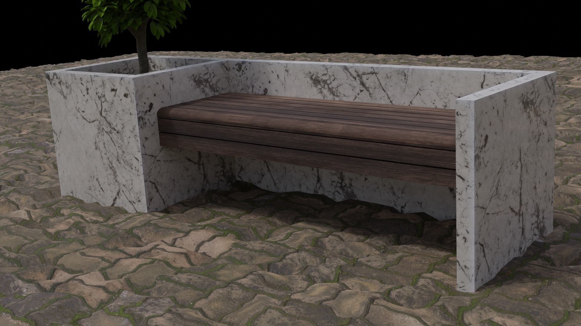 Street Bench Low-poly 3D model_2