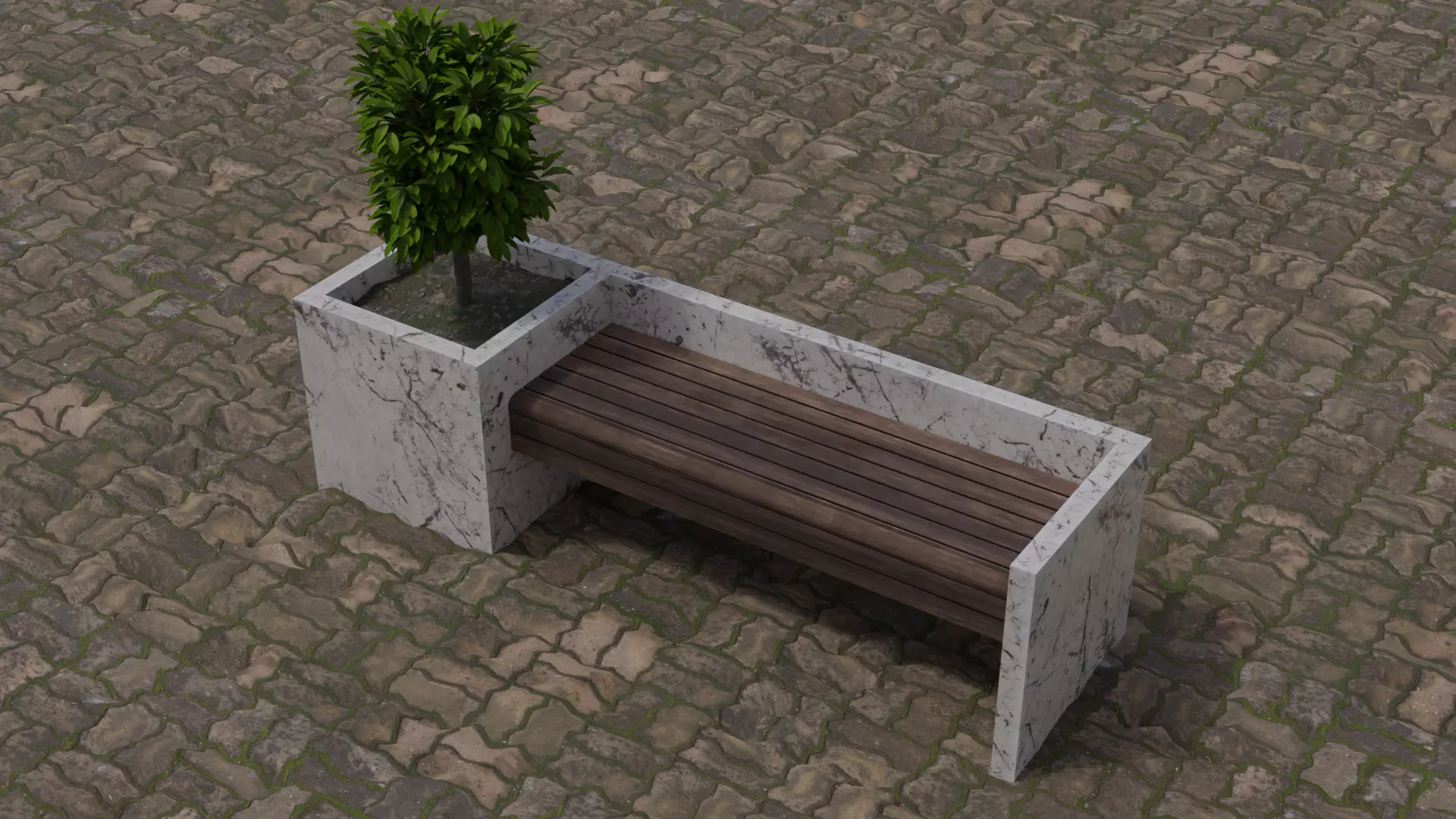 Street Bench Low-poly 3D model_0