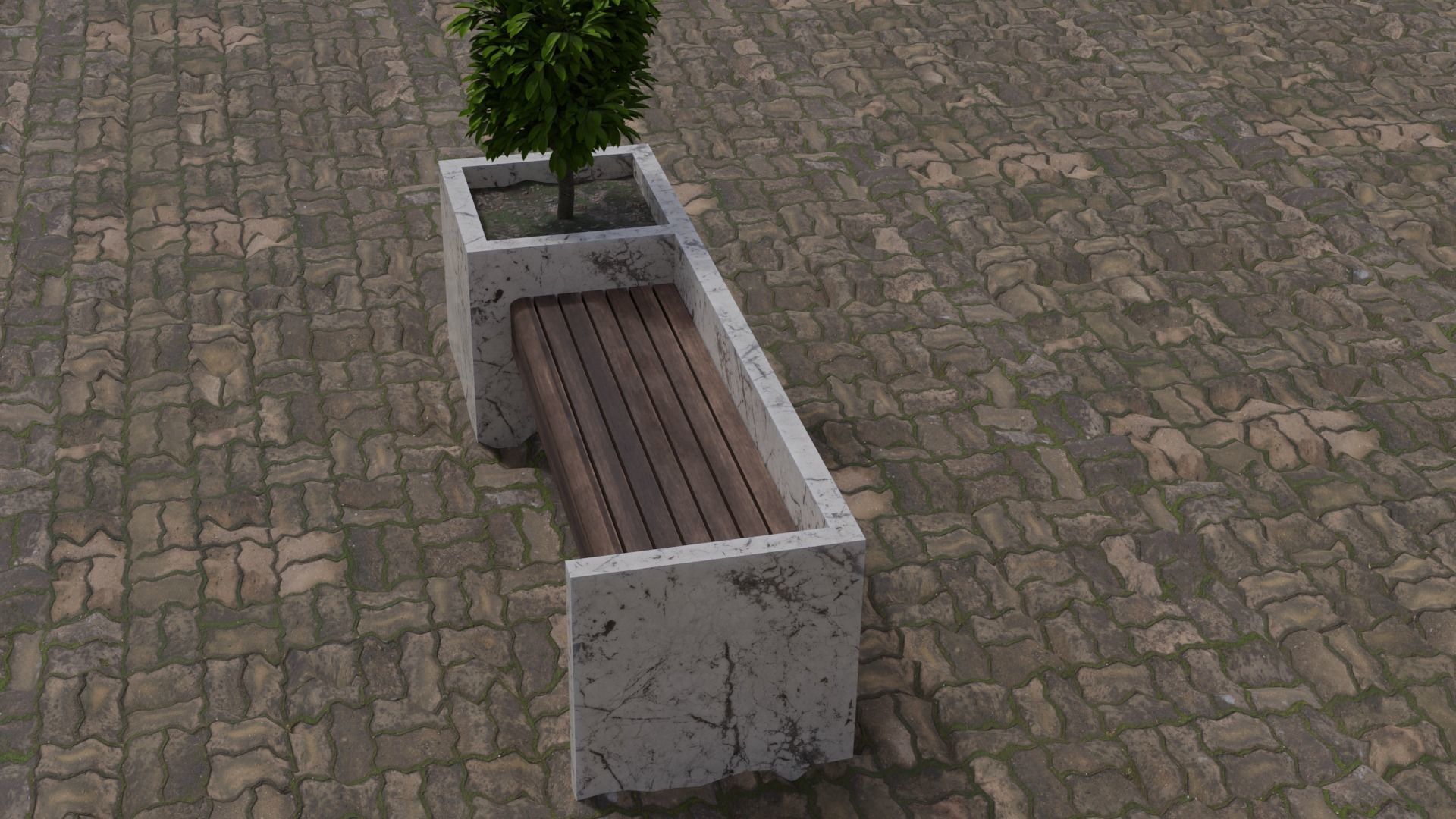 Street Bench Low-poly 3D model_1