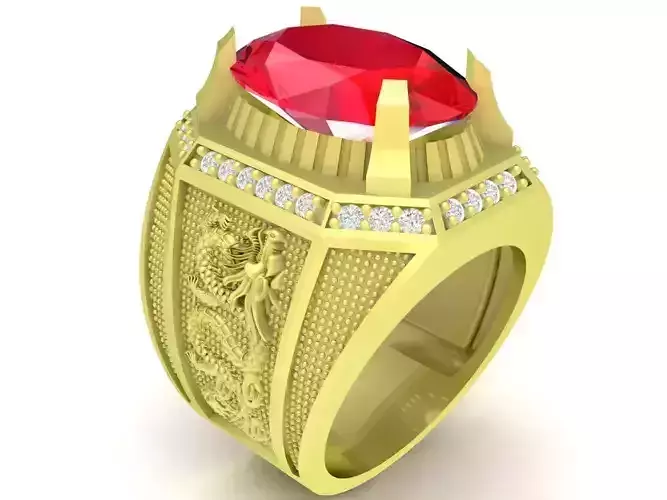 Oval Ruby and diamond Dragon Men Ring 3819
