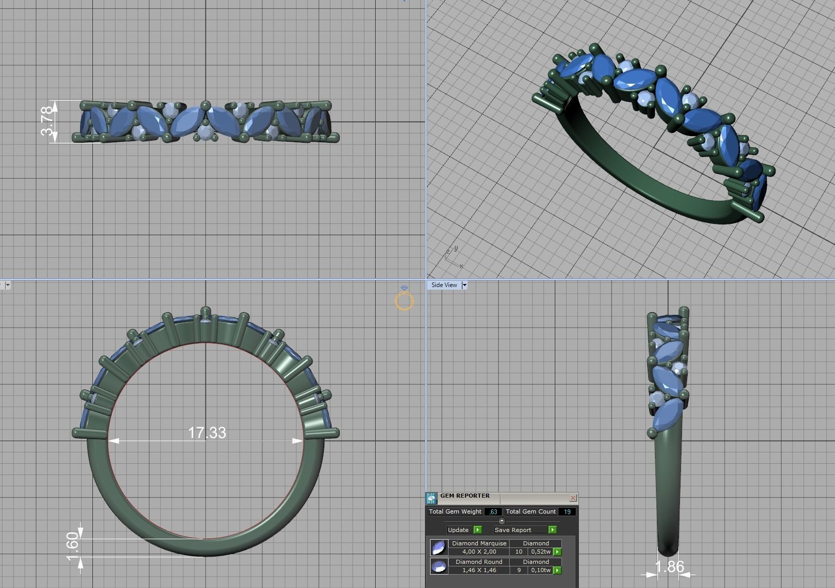 Bespoke Half Eternity Marquise Diamond Eternity band  3D print model_12