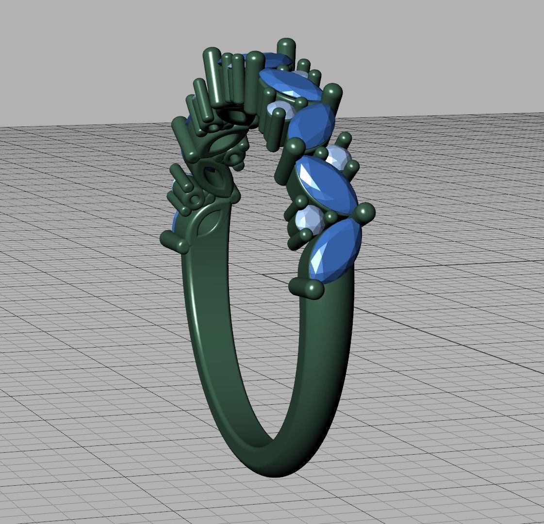 Bespoke Half Eternity Marquise Diamond Eternity band  3D print model_13