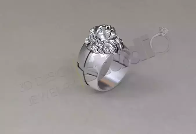 Detailed lion head ring