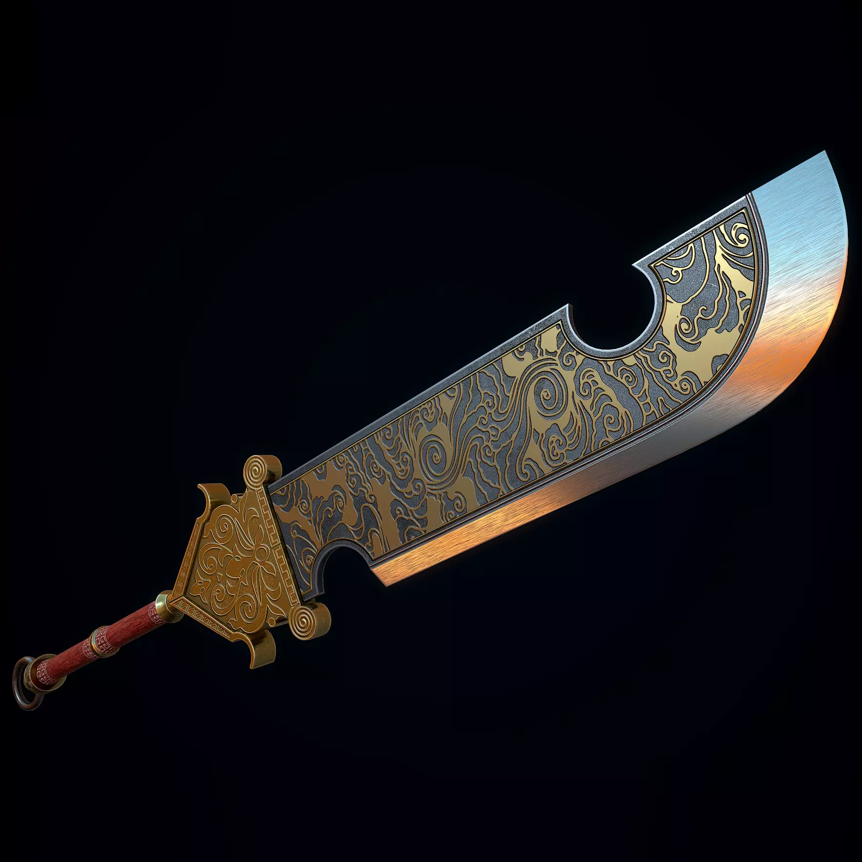 Chinese Great Broadsword Low-poly 3D model_0