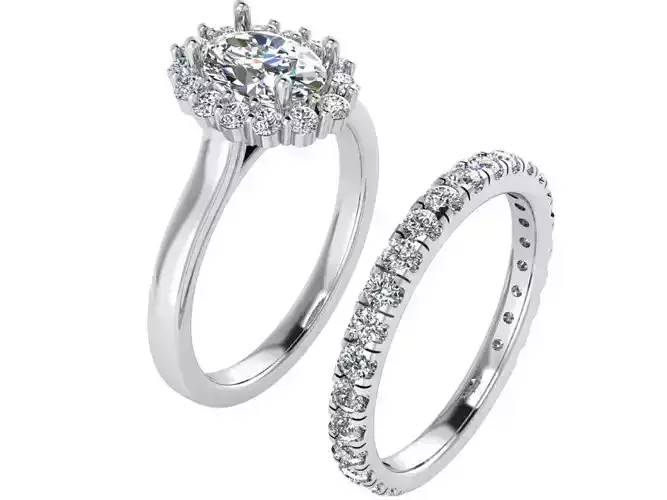 Big oval halo ring with band 1742