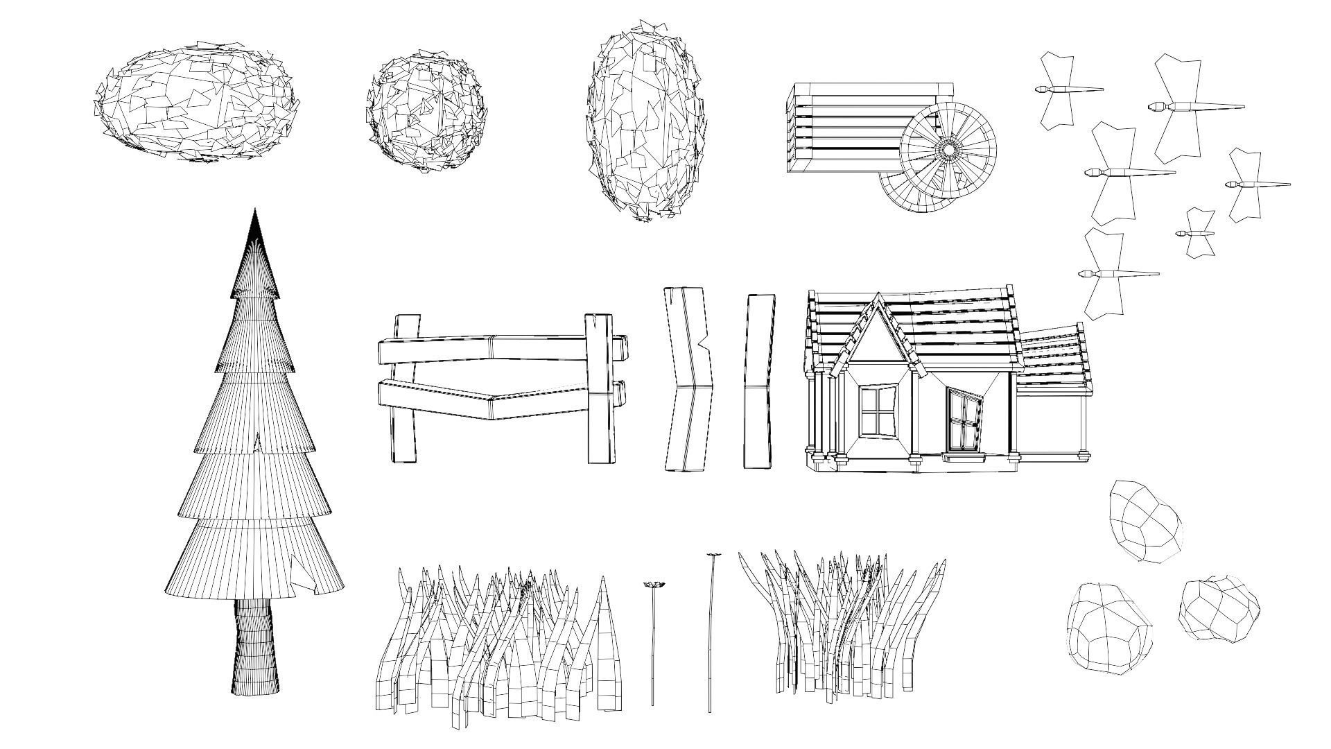 Lowpoly nature cabin collection Low-poly 3D model_3