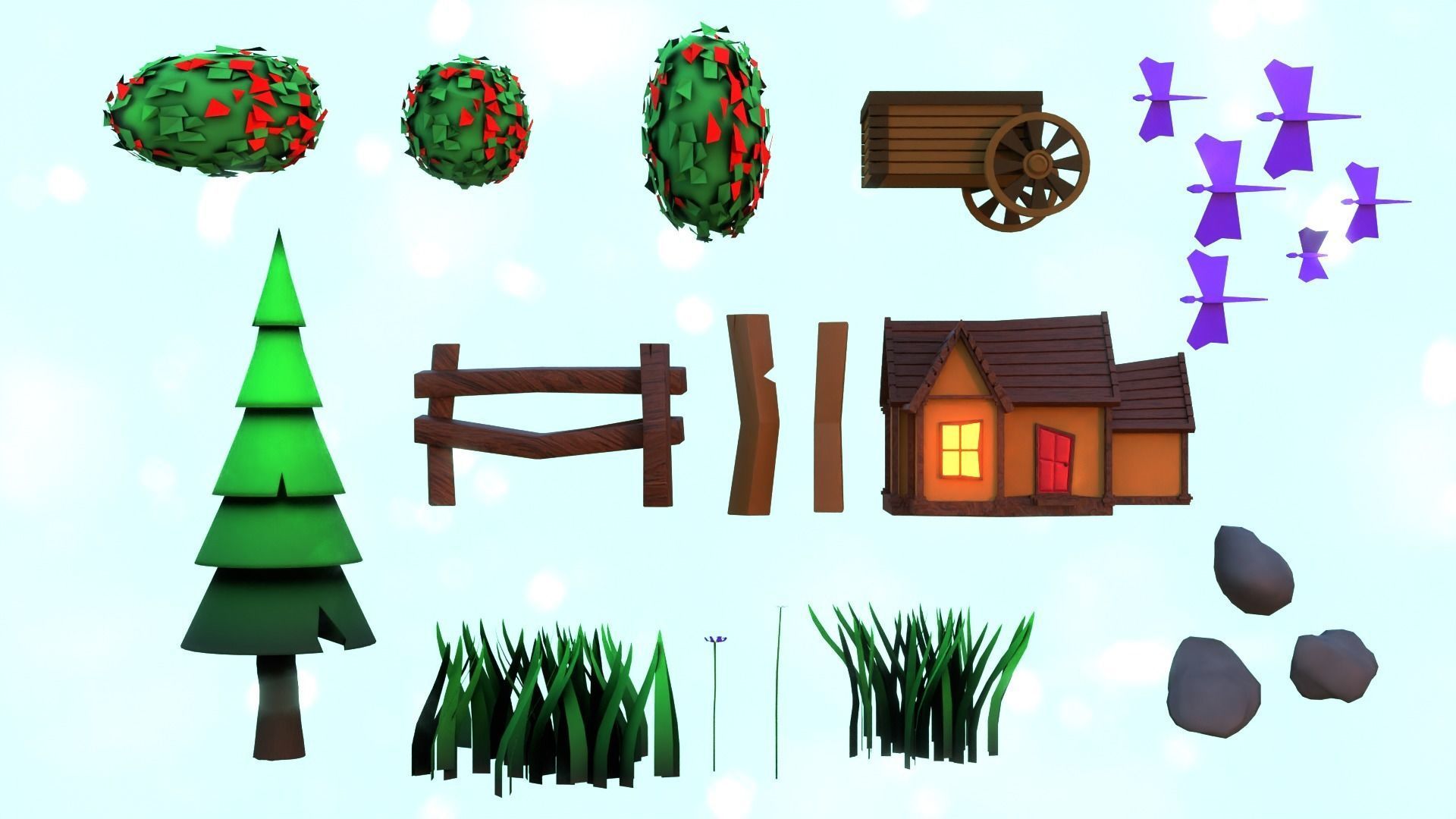 Lowpoly nature cabin collection Low-poly 3D model_4