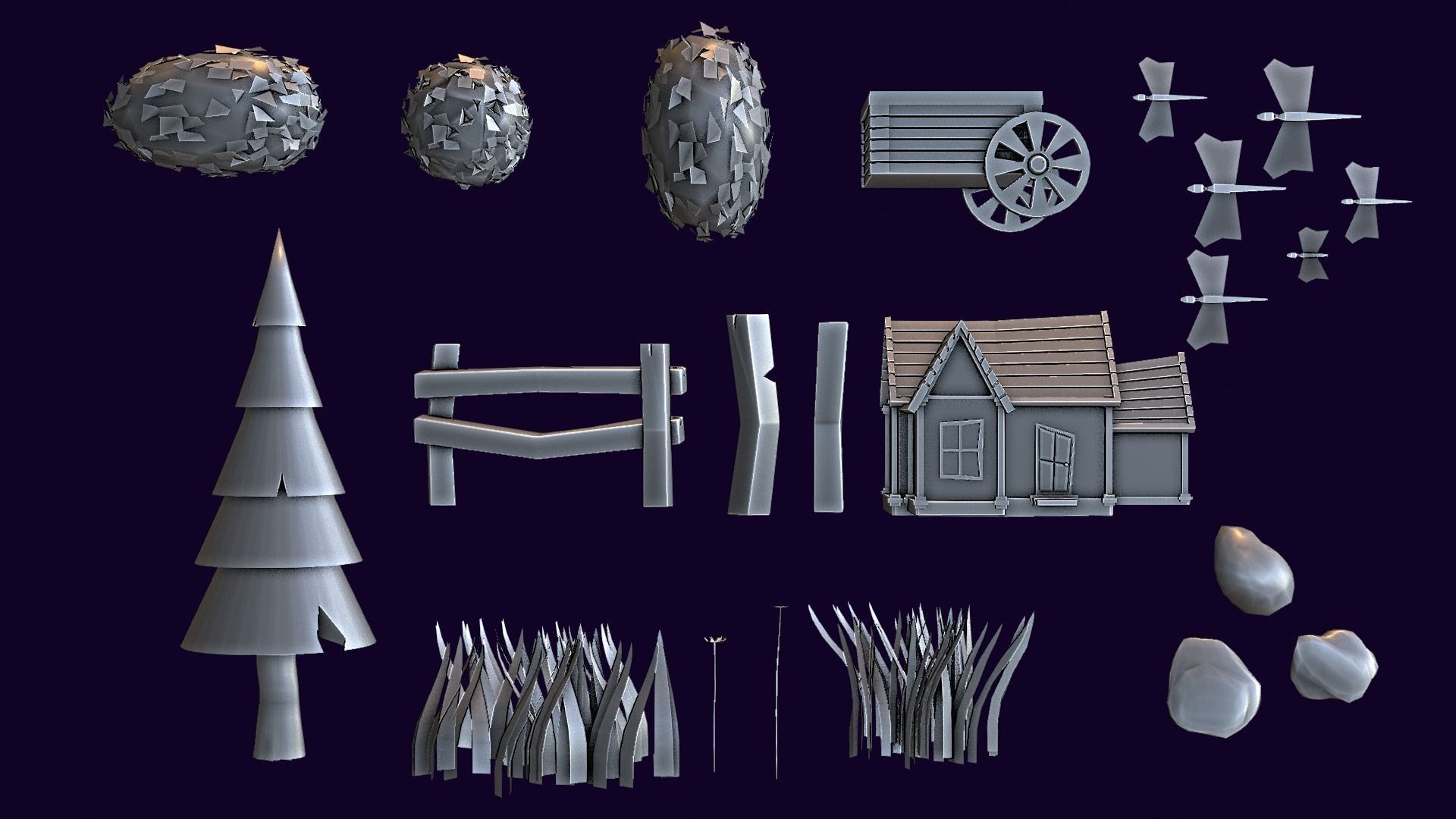 Lowpoly nature cabin collection Low-poly 3D model_2