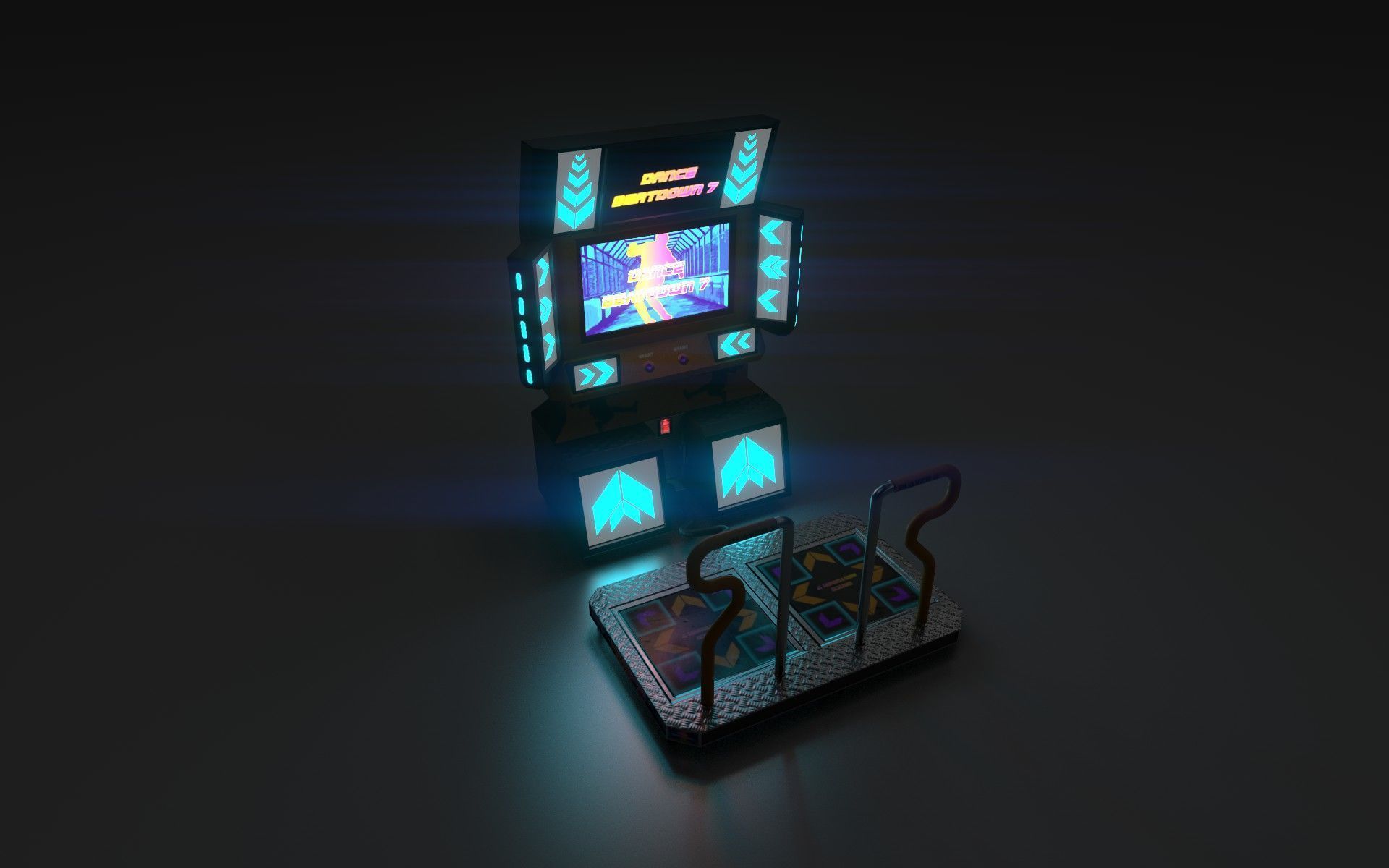 Low-Poly Dance Arcade Machine Techno Retro Low-poly 3D model_2