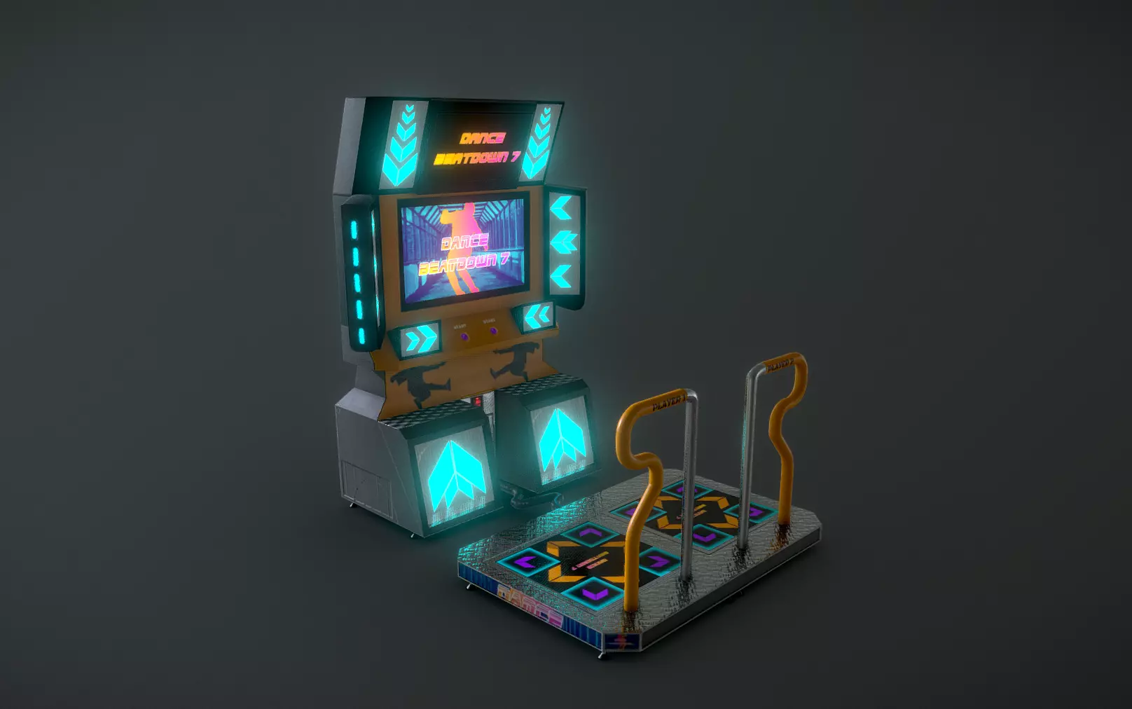 Low-Poly Dance Arcade Machine Techno Retro Low-poly 3D model_0