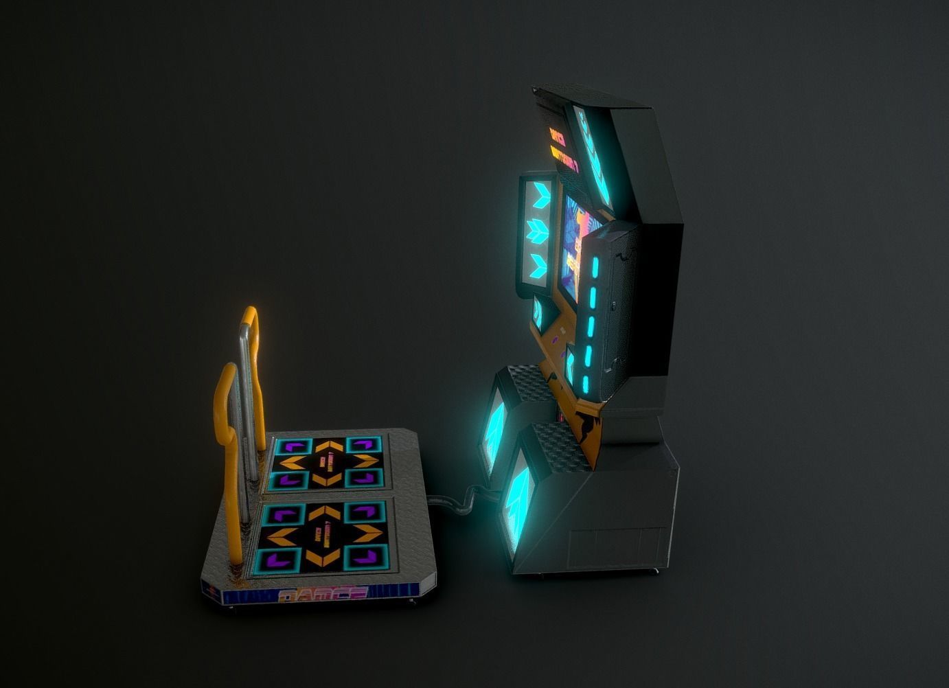 Low-Poly Dance Arcade Machine Techno Retro Low-poly 3D model_3
