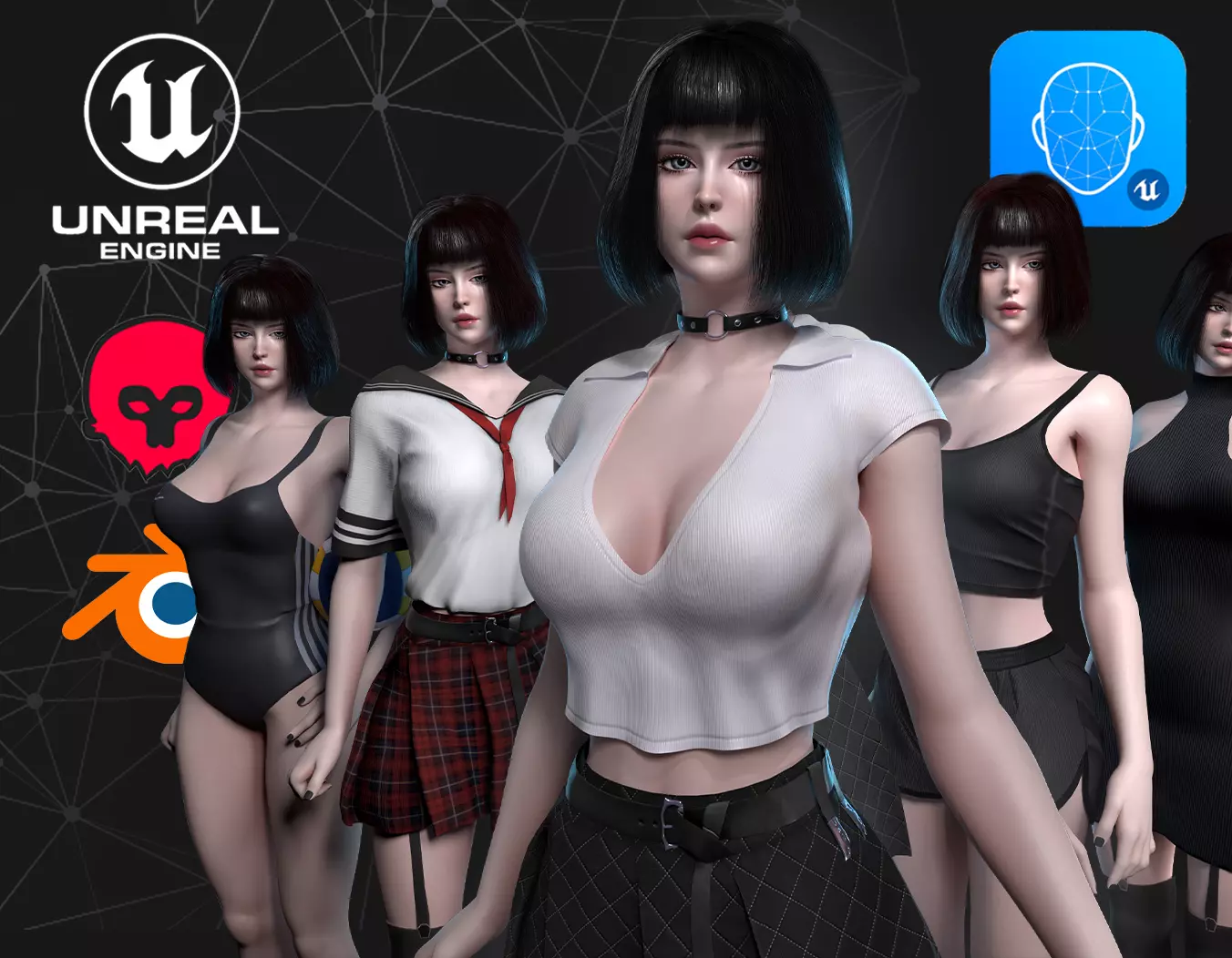 School Girl - Game Ready Low-poly 3D model_0