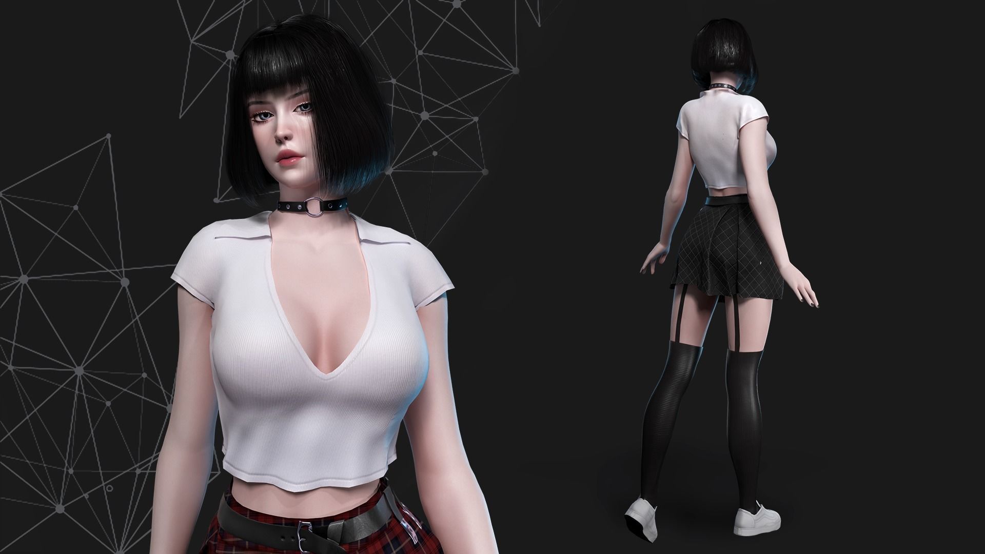 School Girl - Game Ready Low-poly 3D model_3