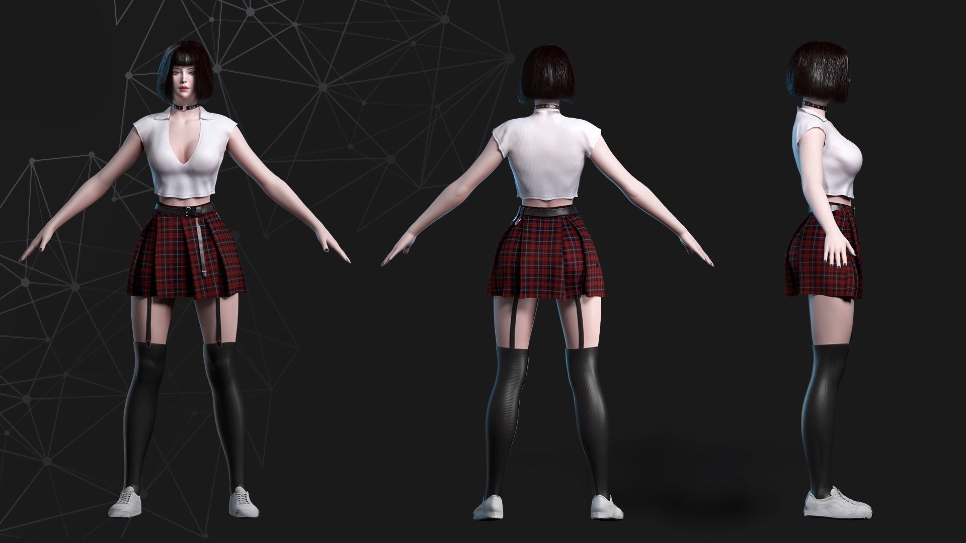 School Girl - Game Ready Low-poly 3D model_14
