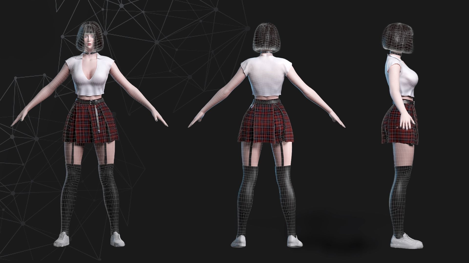 School Girl - Game Ready Low-poly 3D model_15
