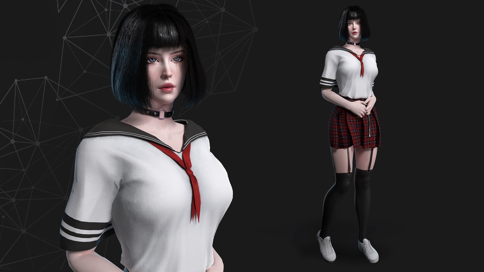 School Girl - Game Ready Low-poly 3D model_6