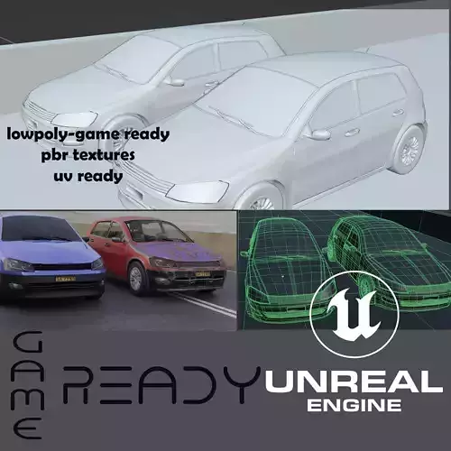 Lowpoly Game Ready  Hatchback beatup car