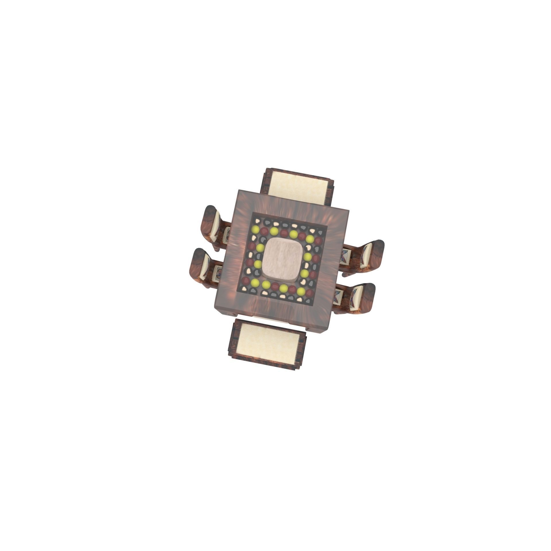 diningtable with four chair and tow buffs 3D model_13