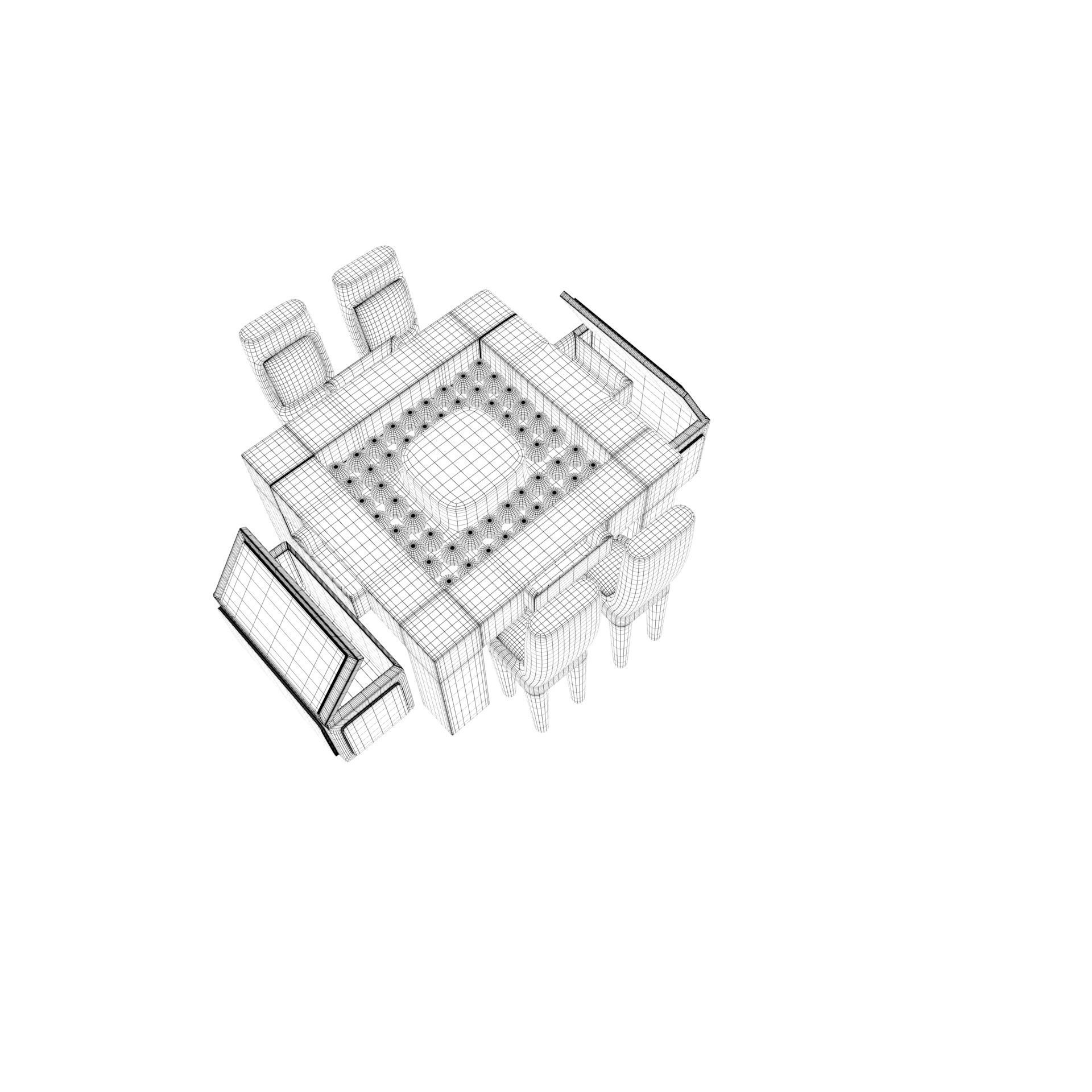 diningtable with four chair and tow buffs 3D model_9