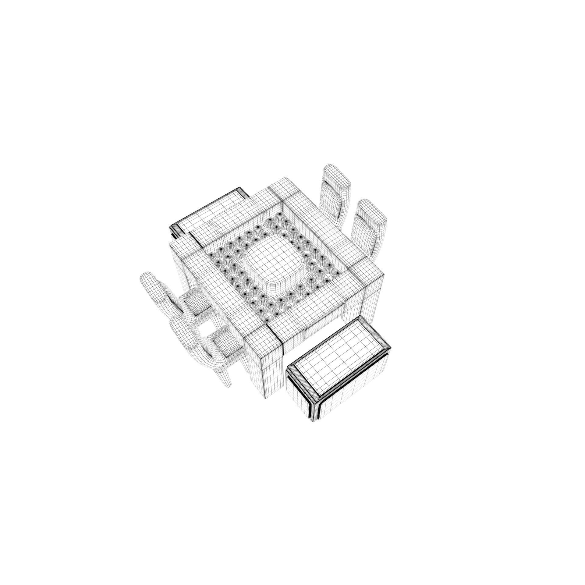 diningtable with four chair and tow buffs 3D model_8