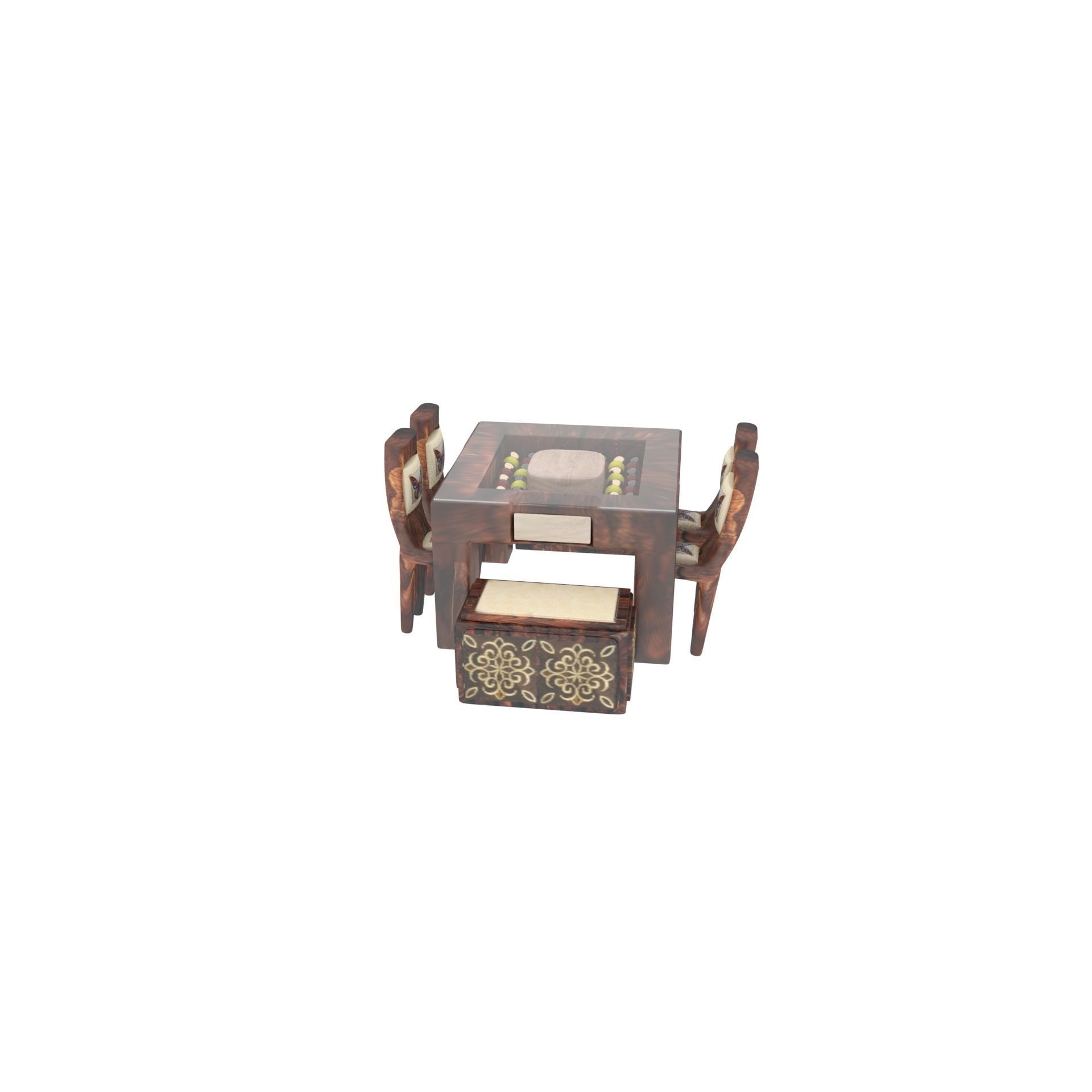 diningtable with four chair and tow buffs 3D model_14
