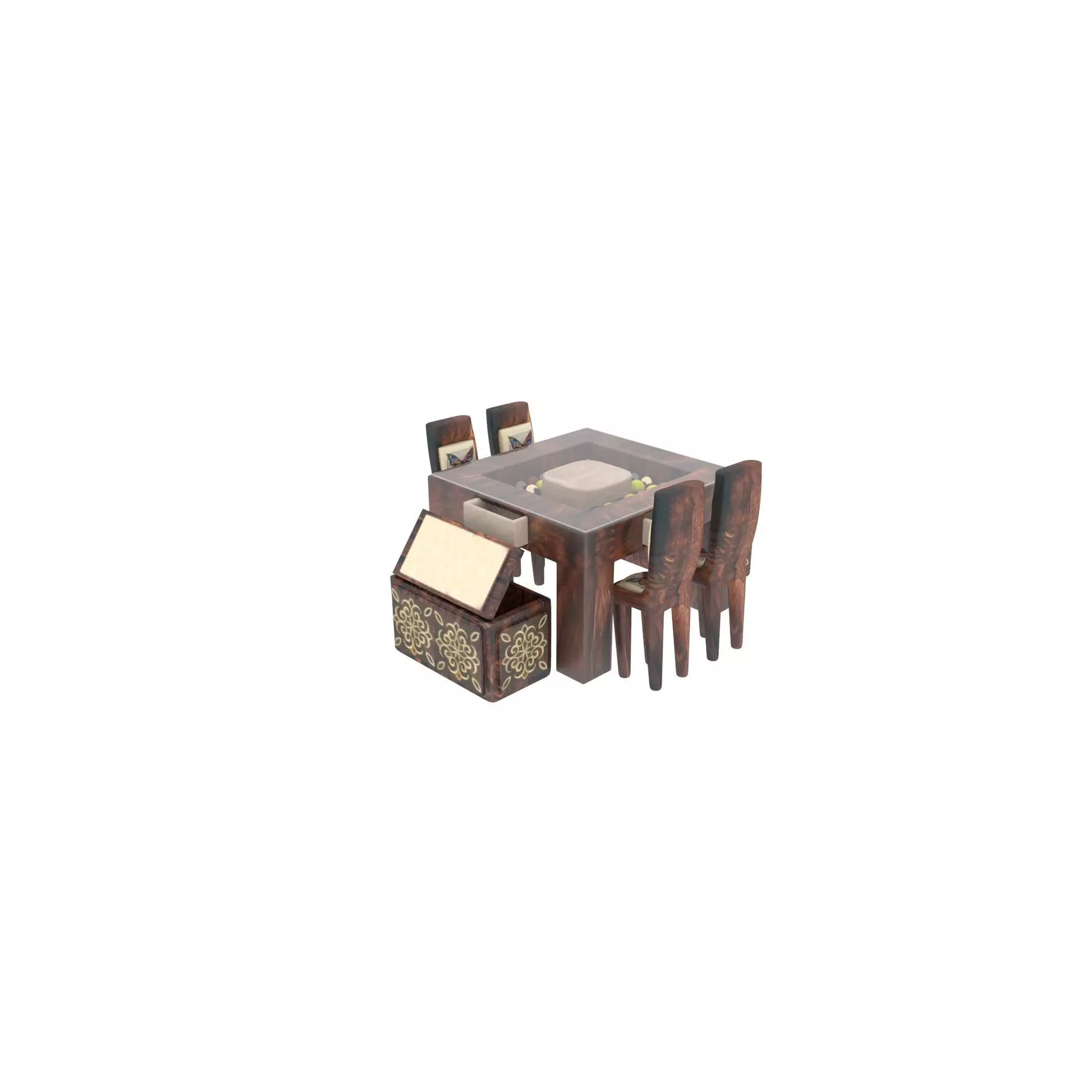 diningtable with four chair and tow buffs 3D model_0