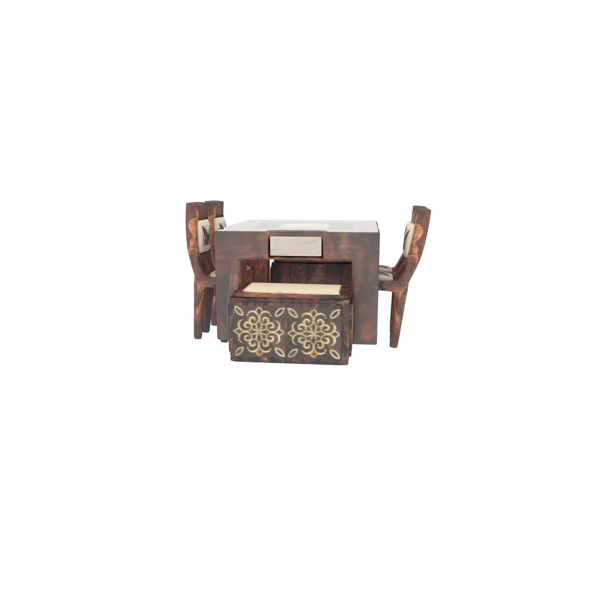 diningtable with four chair and tow buffs 3D model_15