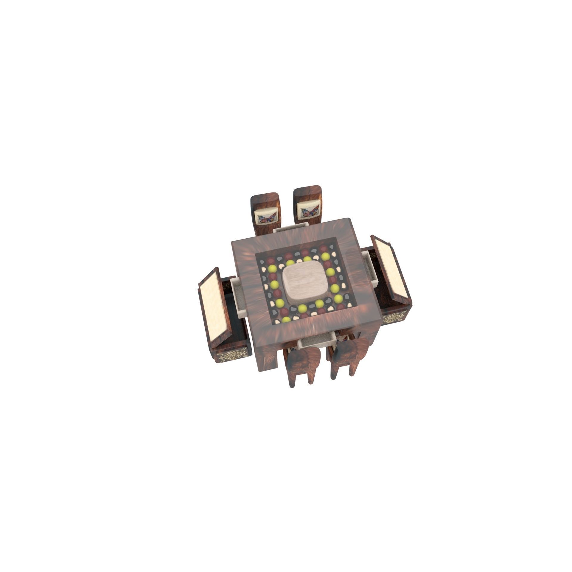 diningtable with four chair and tow buffs 3D model_3