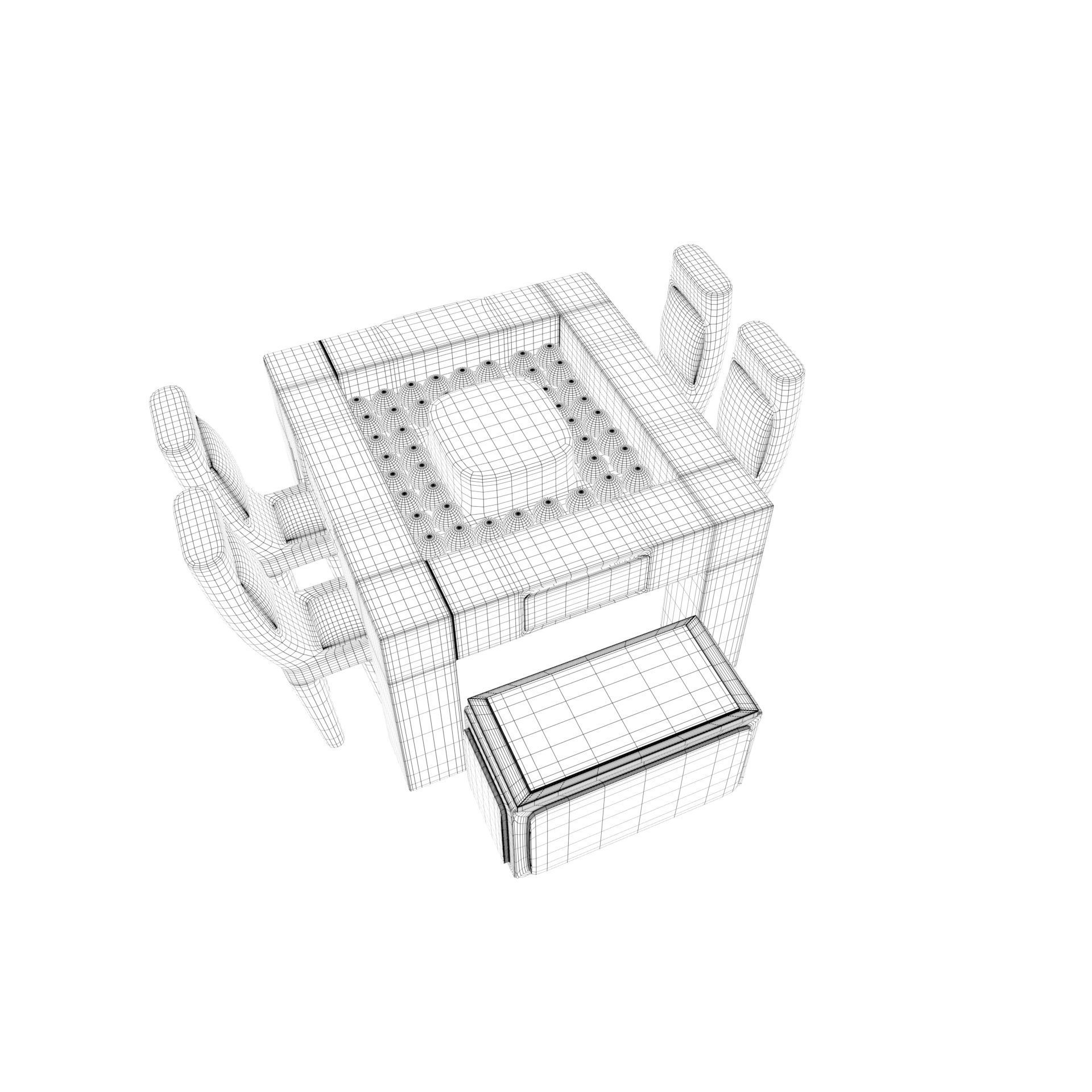 diningtable with four chair and tow buffs 3D model_11