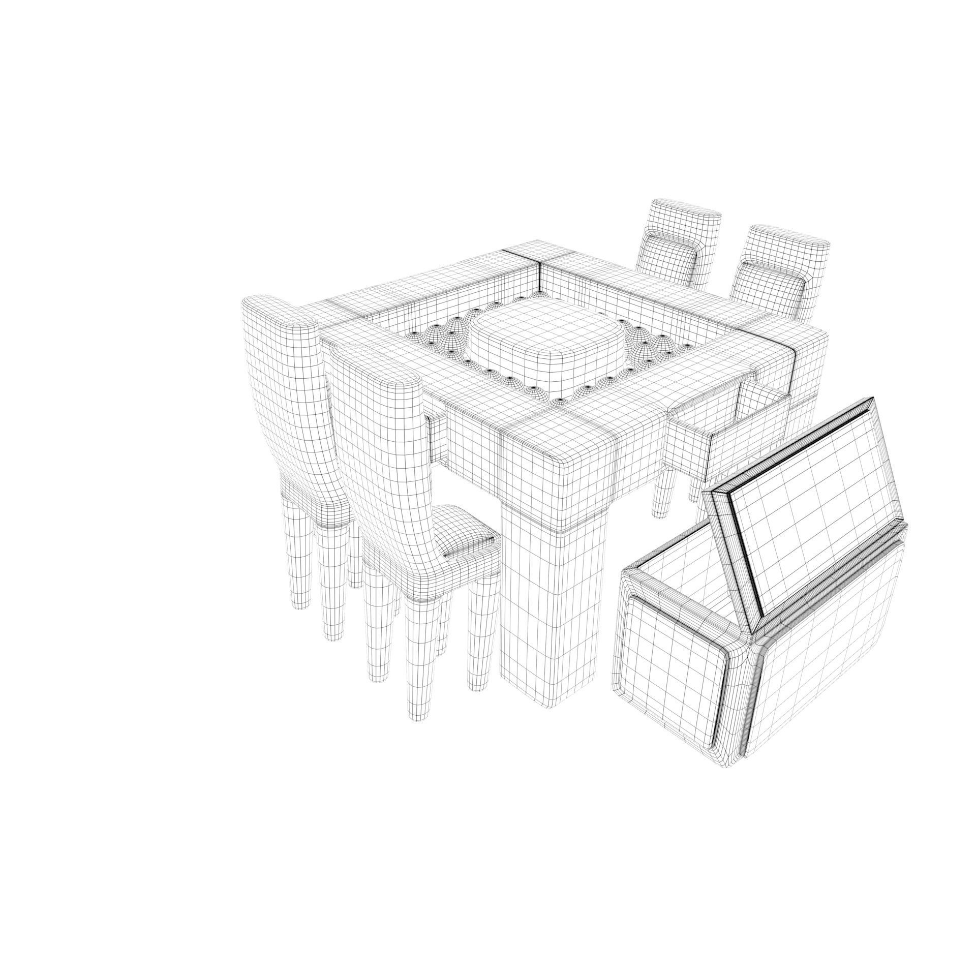 diningtable with four chair and tow buffs 3D model_12