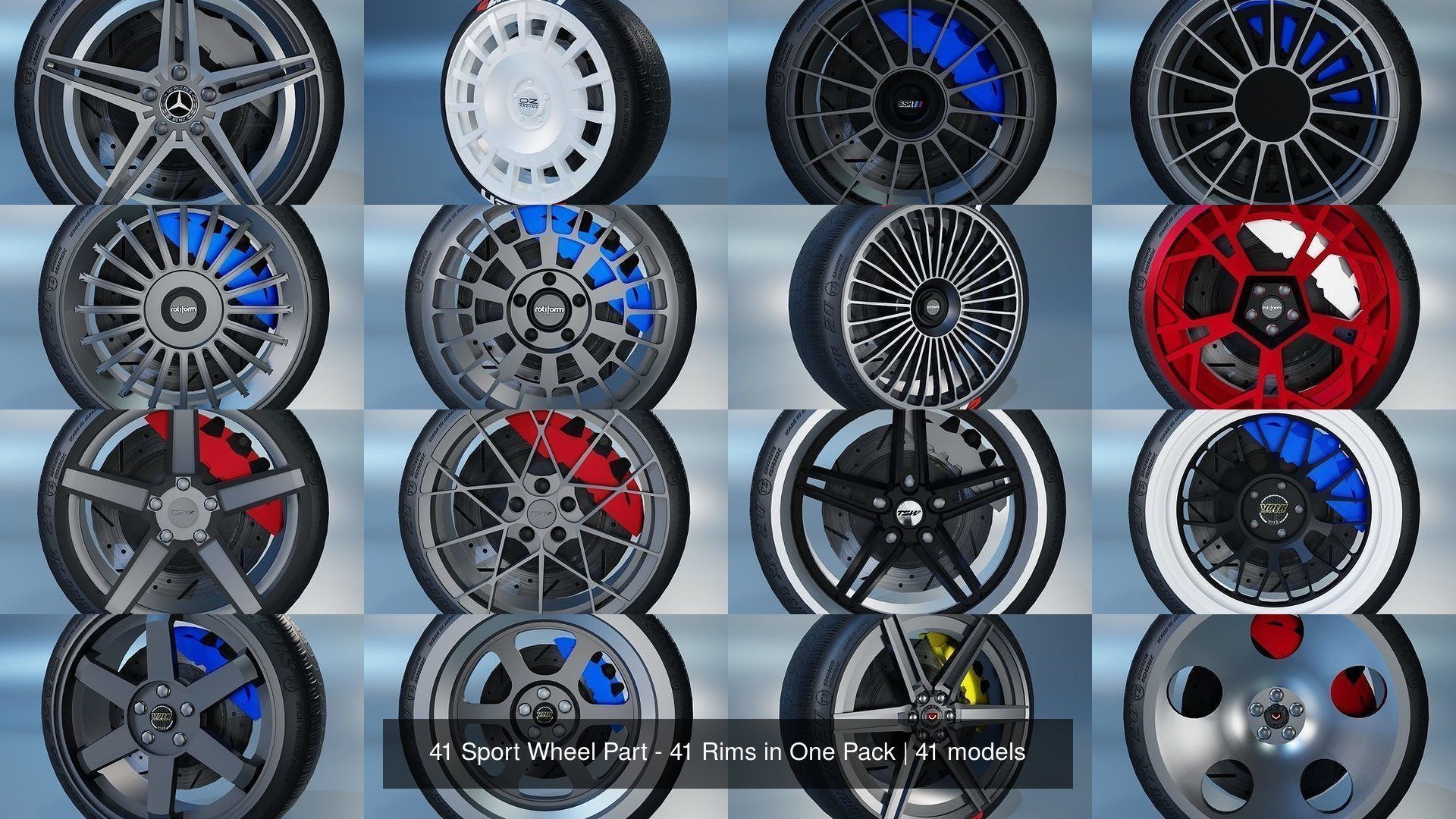 41 Sport Wheel Part - 41 Rims in One Pack 3D Model Collection_7