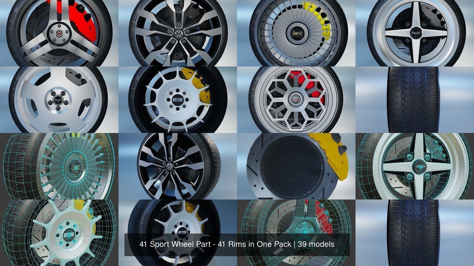 41 Sport Wheel Part - 41 Rims in One Pack 3D Model Collection_16