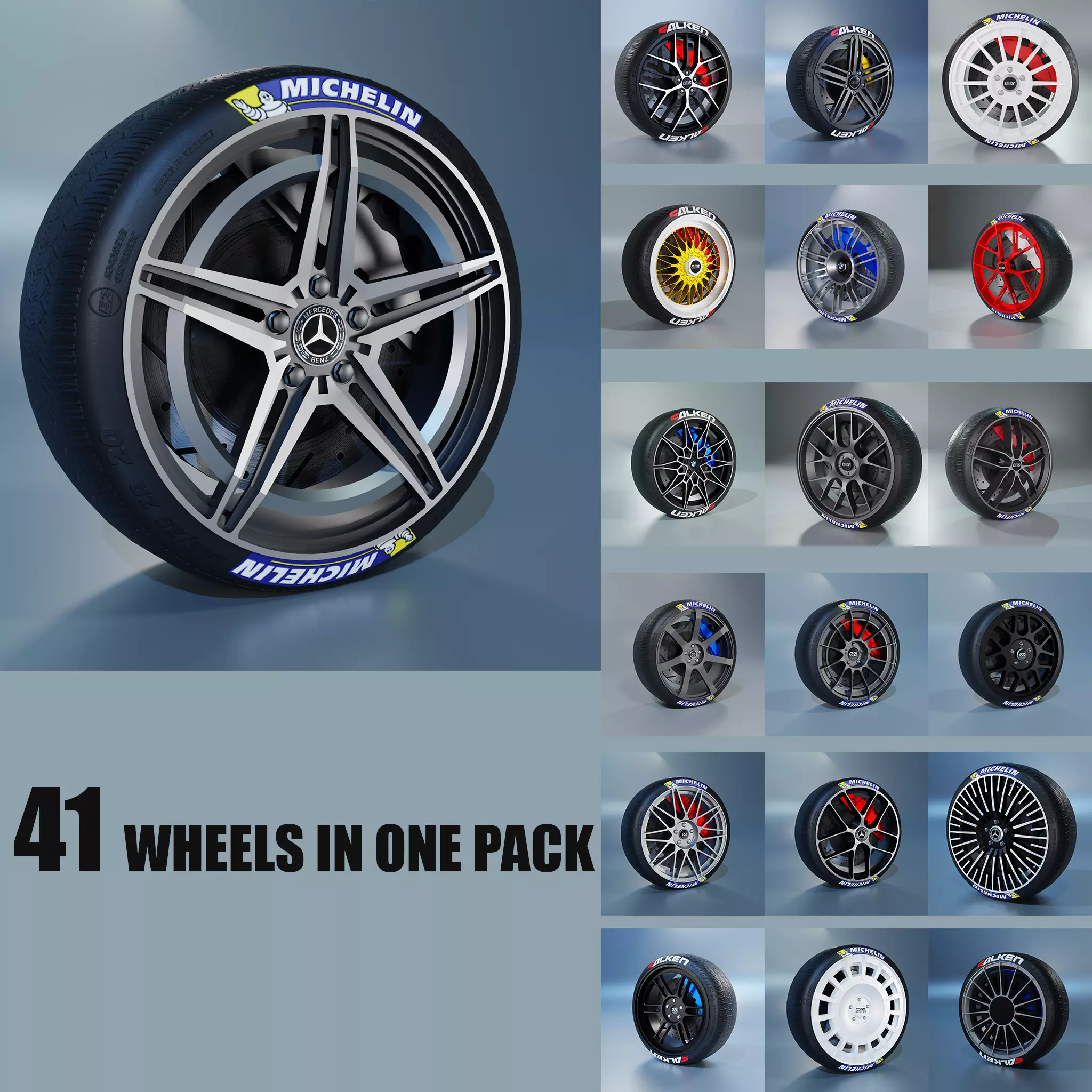 41 Sport Wheel Part - 41 Rims in One Pack 3D Model Collection_0