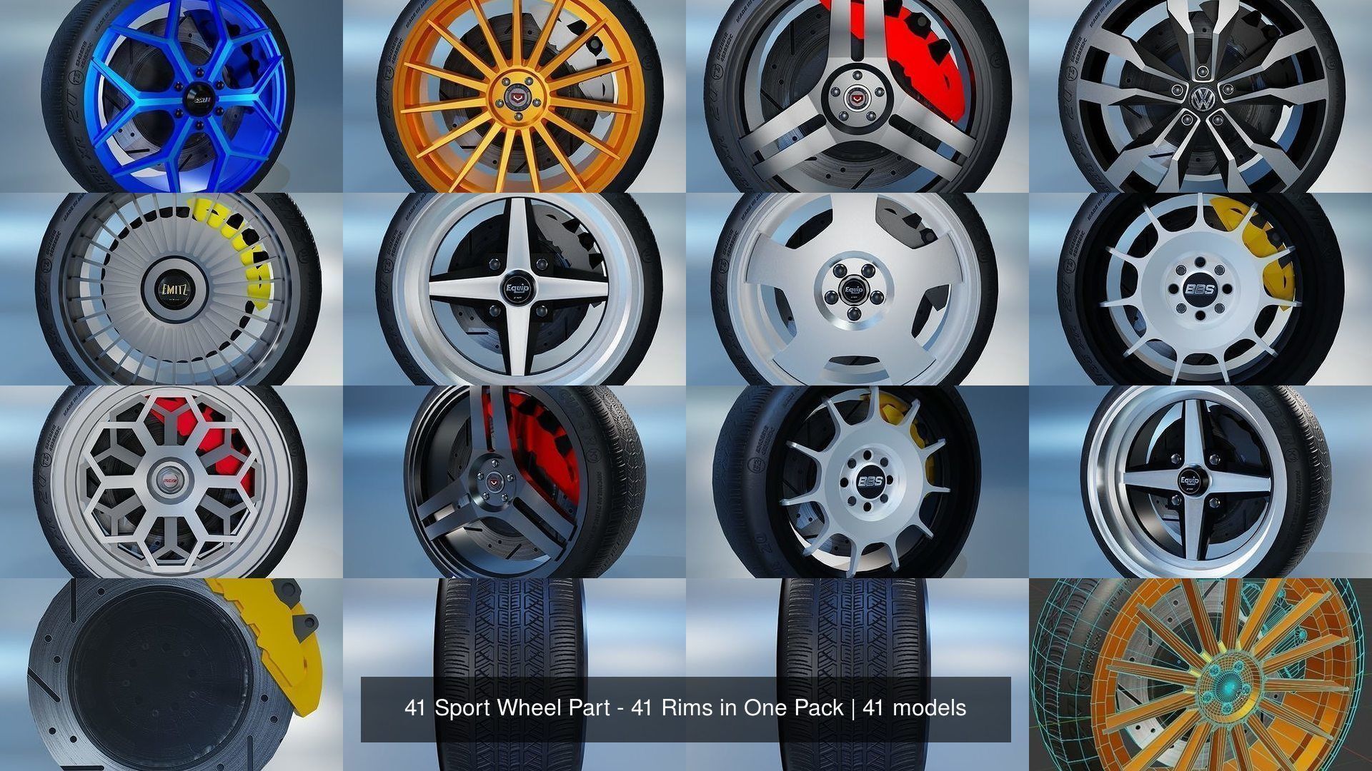 41 Sport Wheel Part - 41 Rims in One Pack 3D Model Collection_12