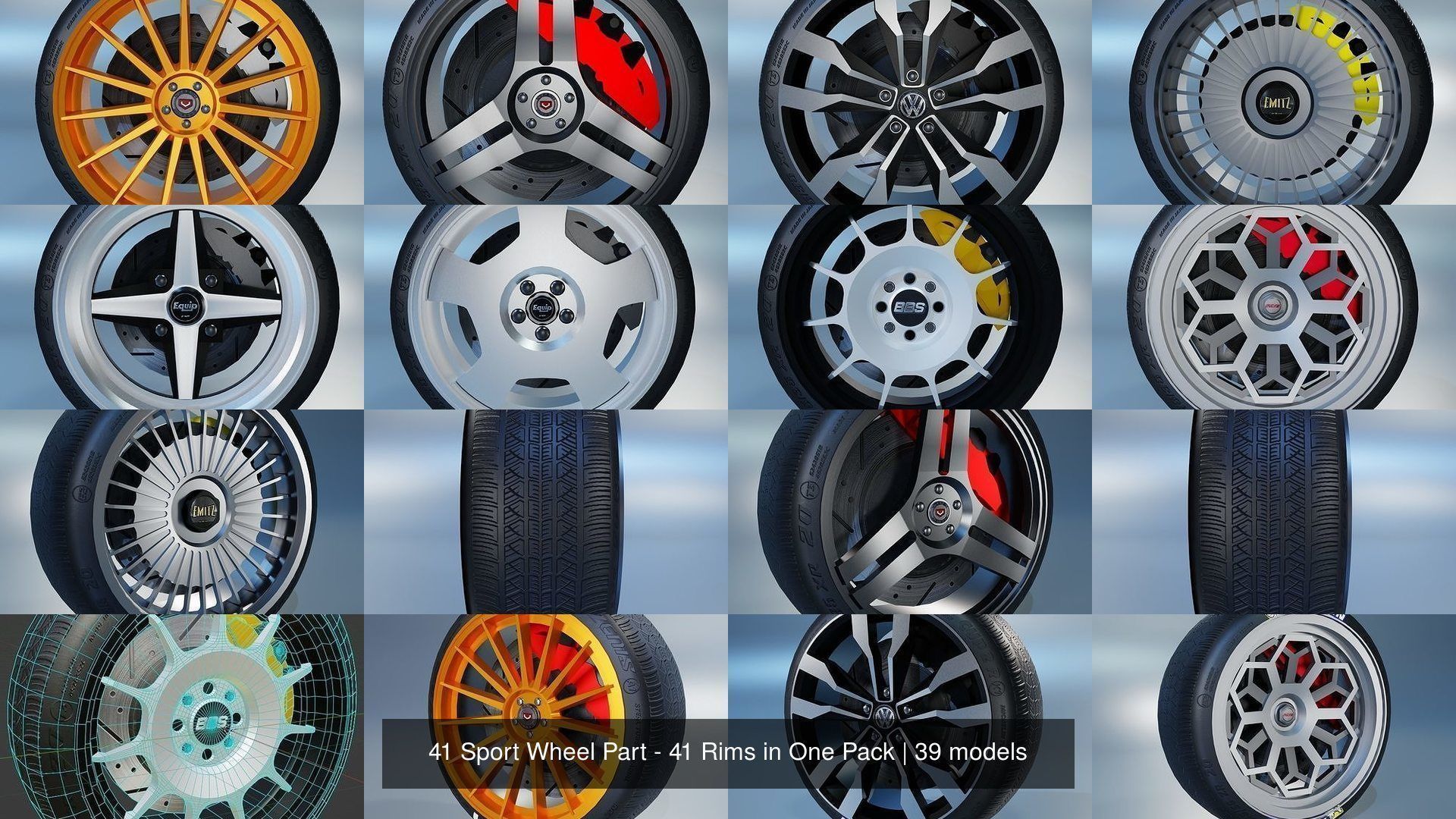 41 Sport Wheel Part - 41 Rims in One Pack 3D Model Collection_15