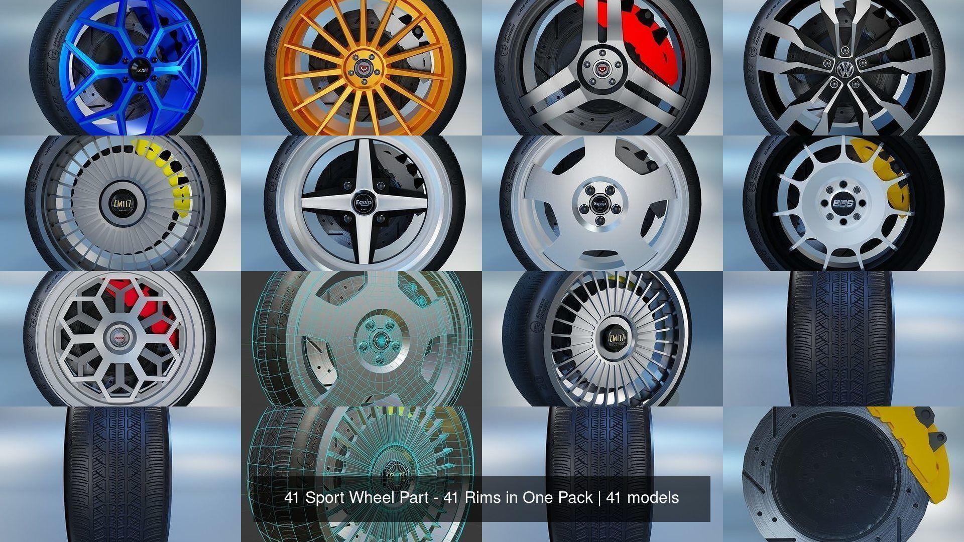 41 Sport Wheel Part - 41 Rims in One Pack 3D Model Collection_19