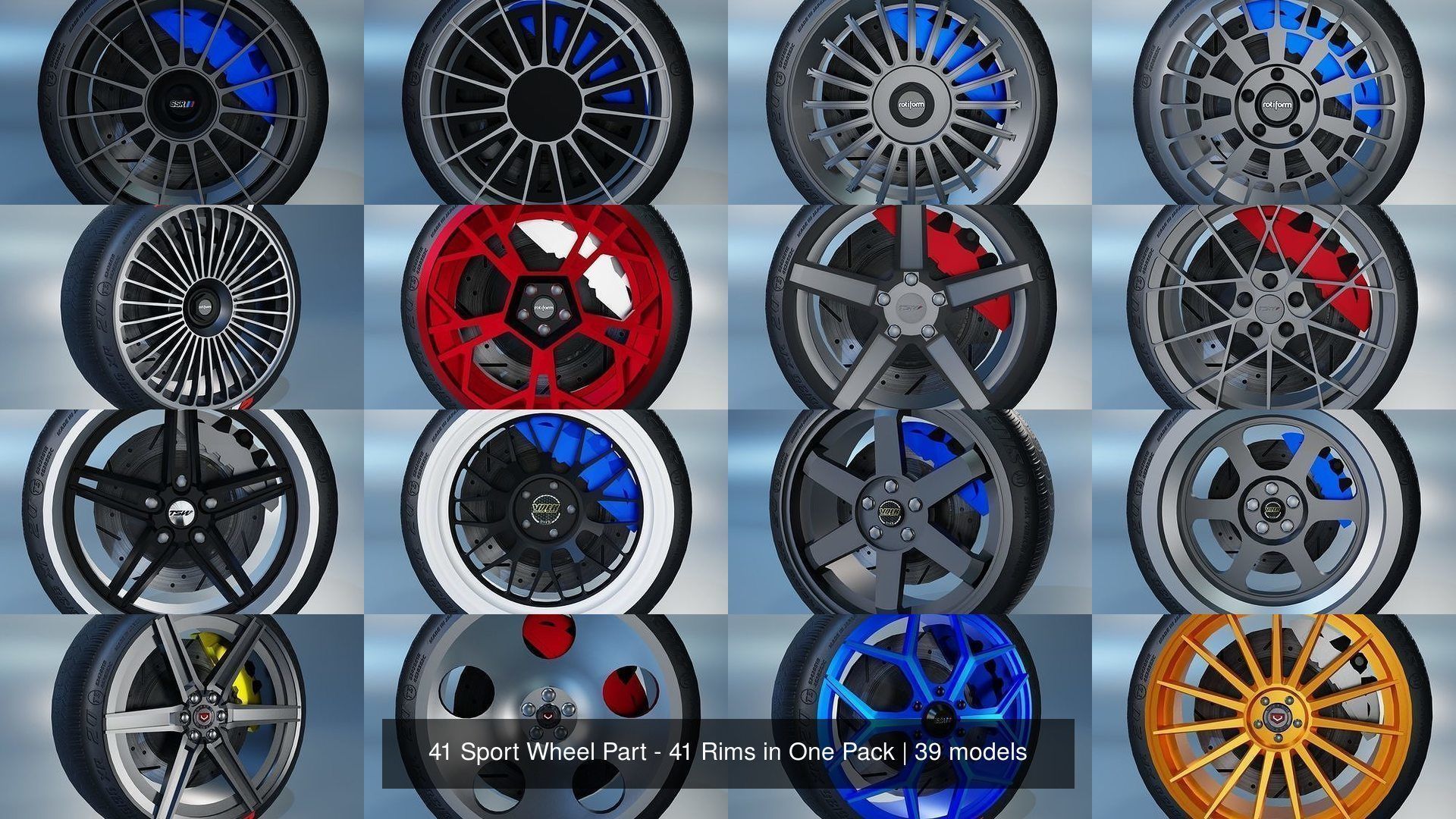 41 Sport Wheel Part - 41 Rims in One Pack 3D Model Collection_11
