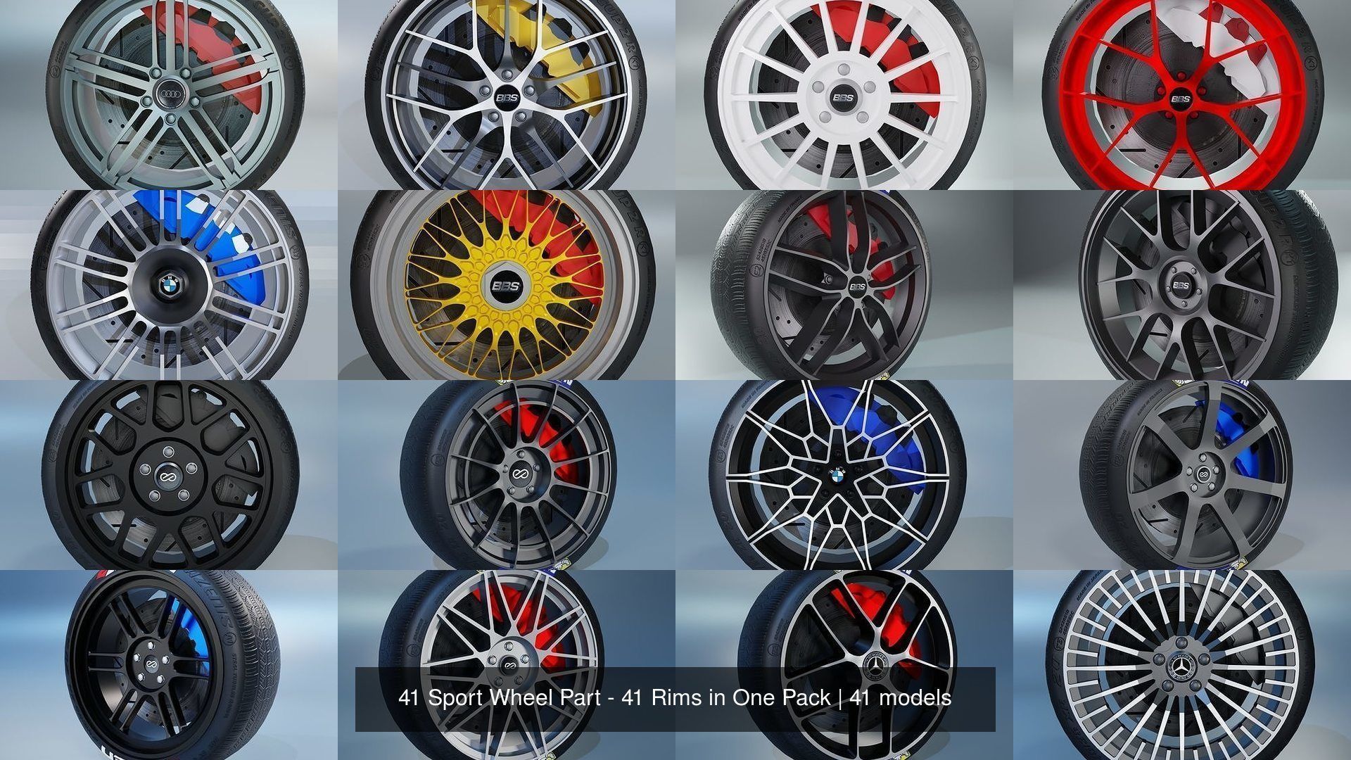 41 Sport Wheel Part - 41 Rims in One Pack 3D Model Collection_6