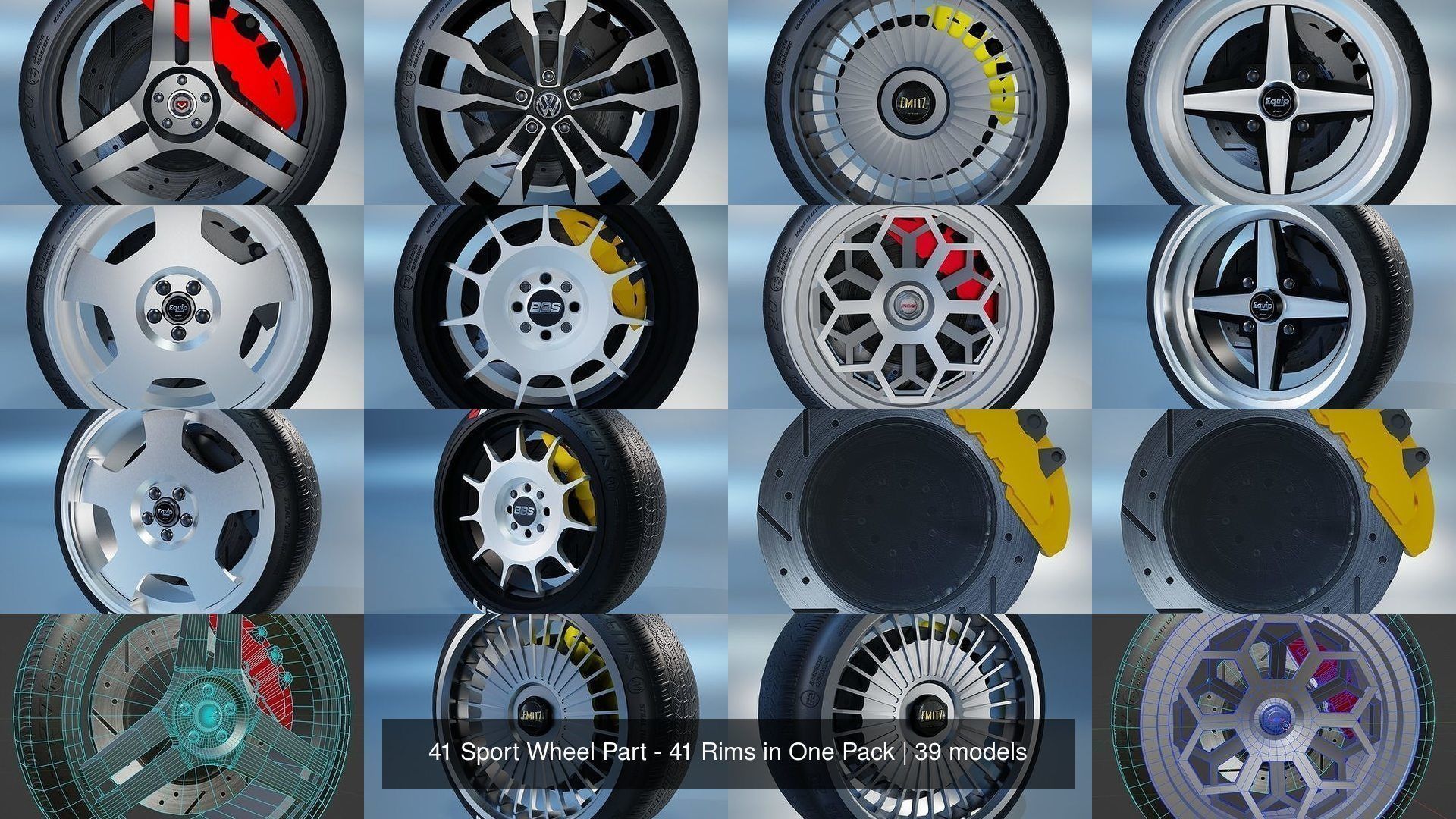 41 Sport Wheel Part - 41 Rims in One Pack 3D Model Collection_14