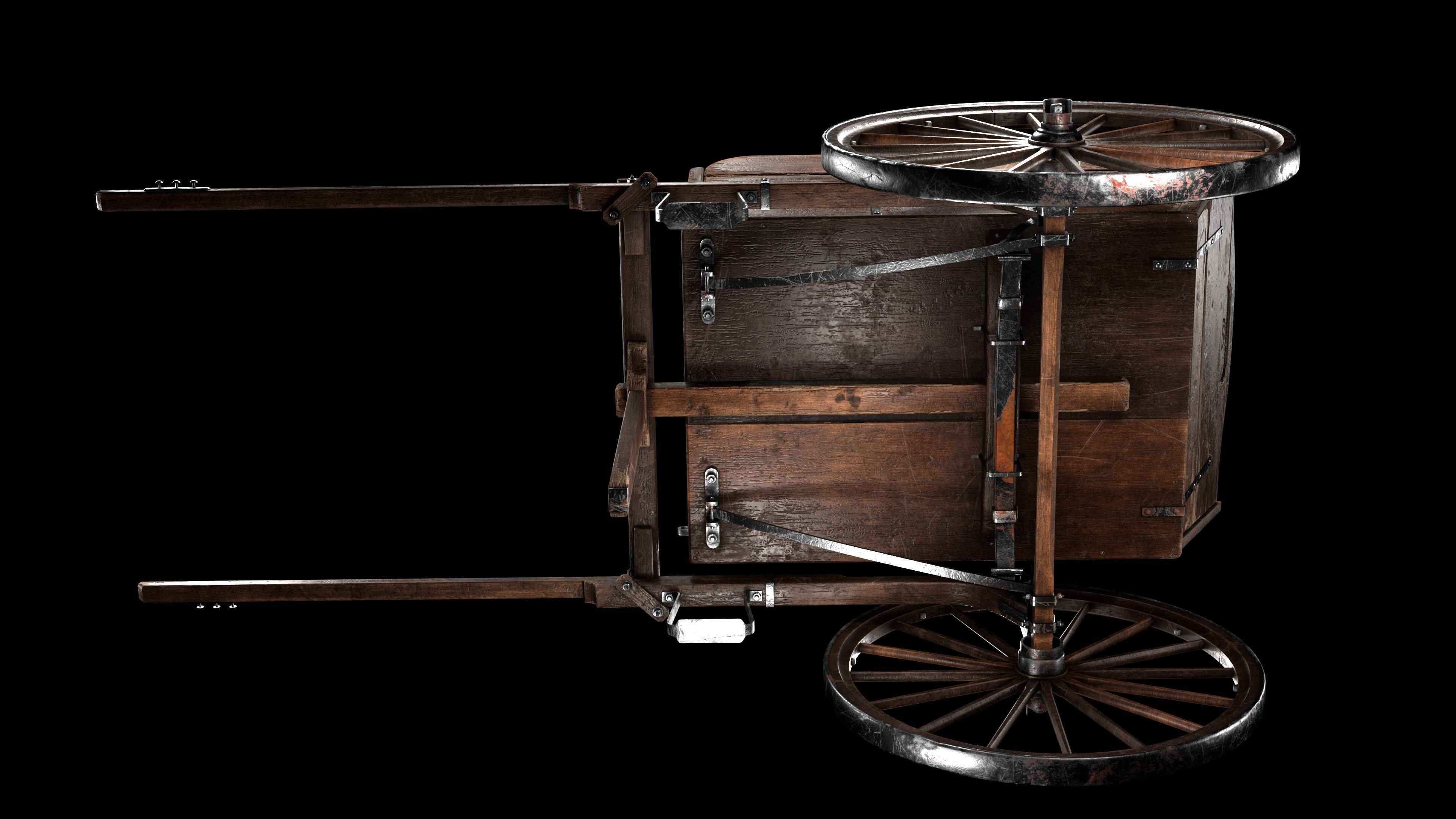 wooden cart  Low-poly 3D model_10