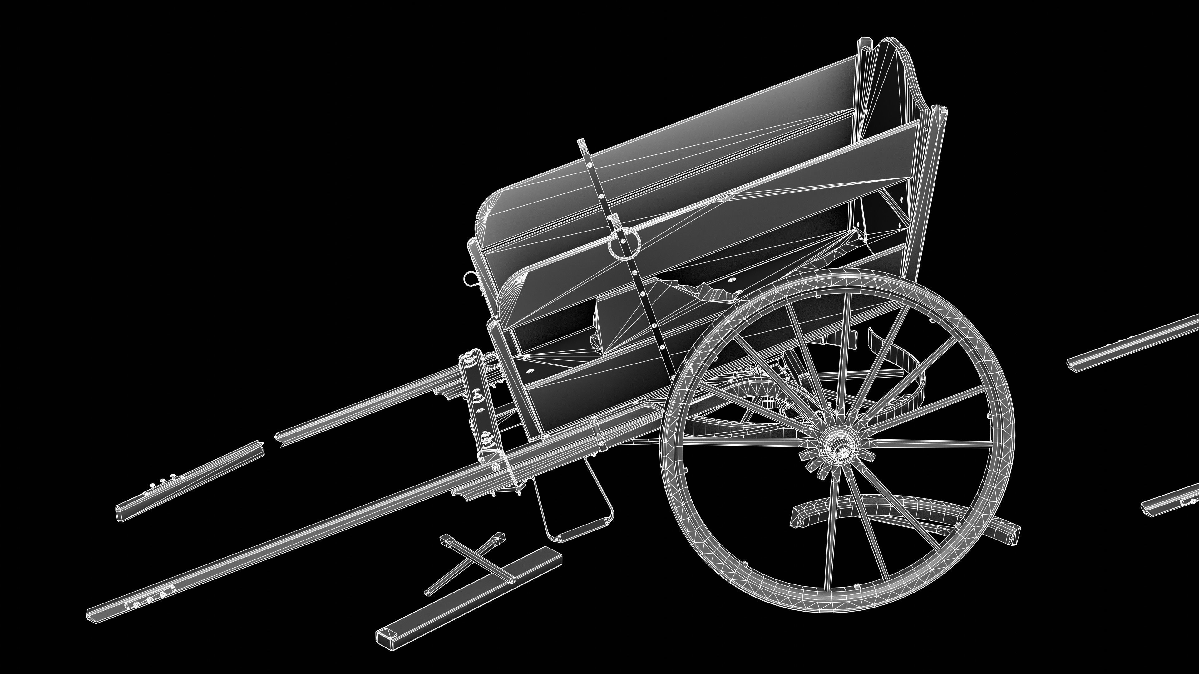 wooden cart  Low-poly 3D model_17