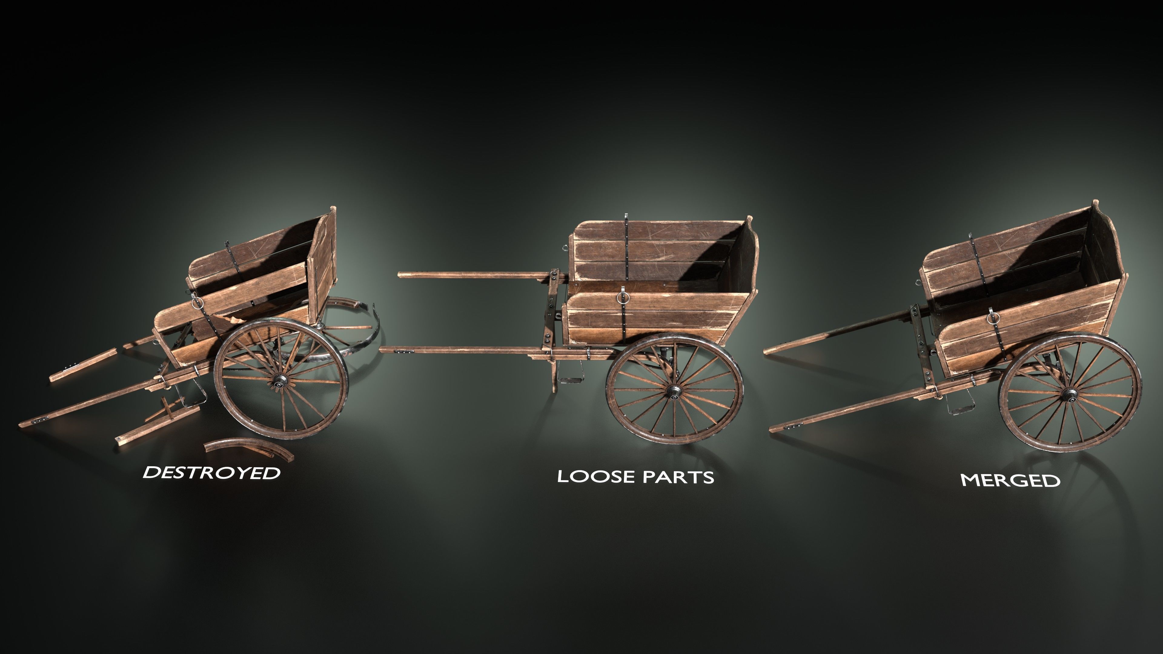 wooden cart  Low-poly 3D model_2
